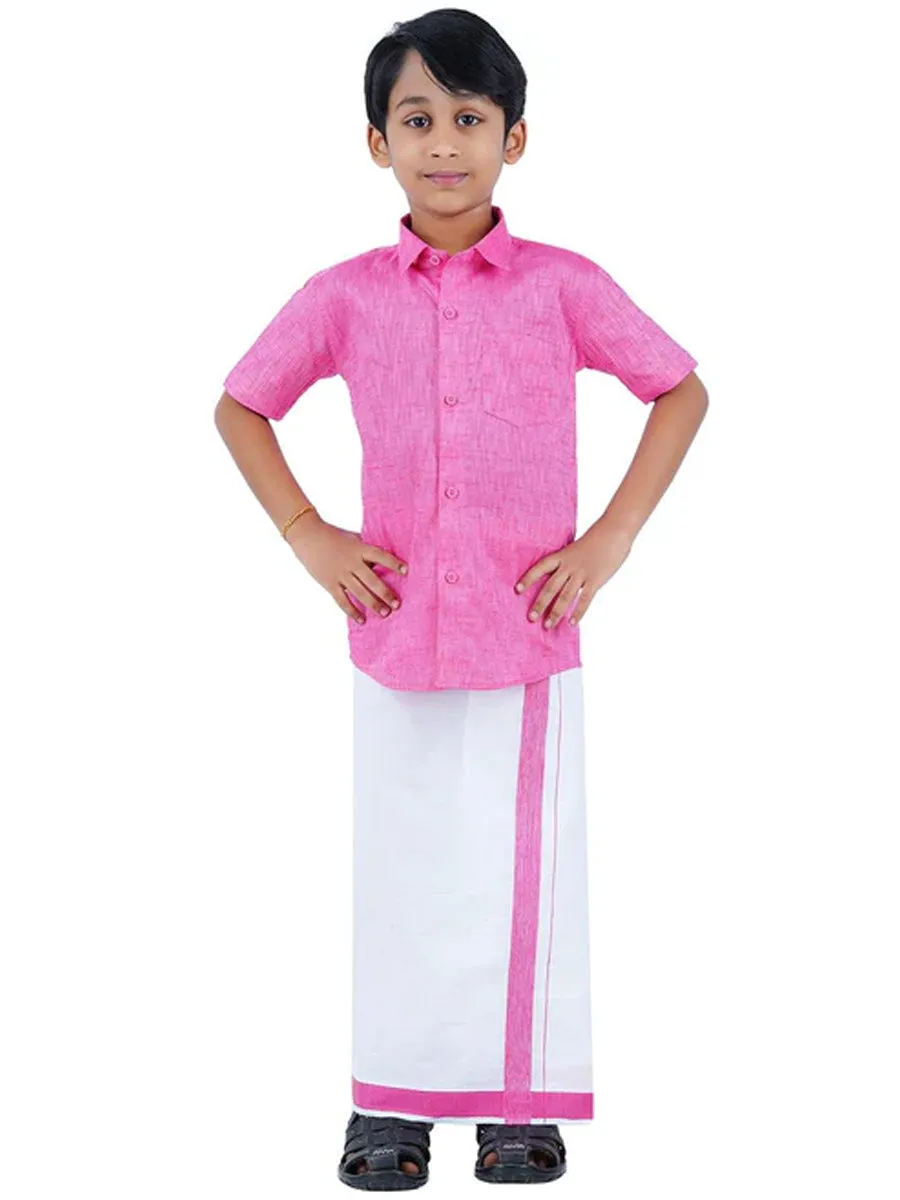 Like Father Like Son Half Sleeves Combo Set Pink