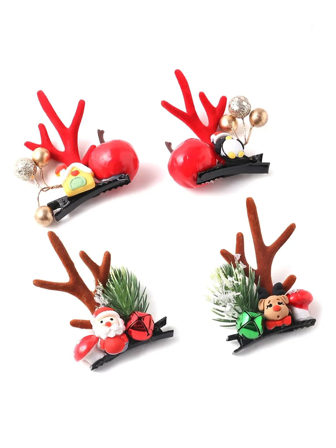 Melbees by Yellow Chimes Hair Clips for Women Girls Hair Accessories Winter Christmas Collection Hair Clip 4 Pcs Hair Clips Hairclips Cute Christmas Characters Alligator Clips for Hair Pins for Women