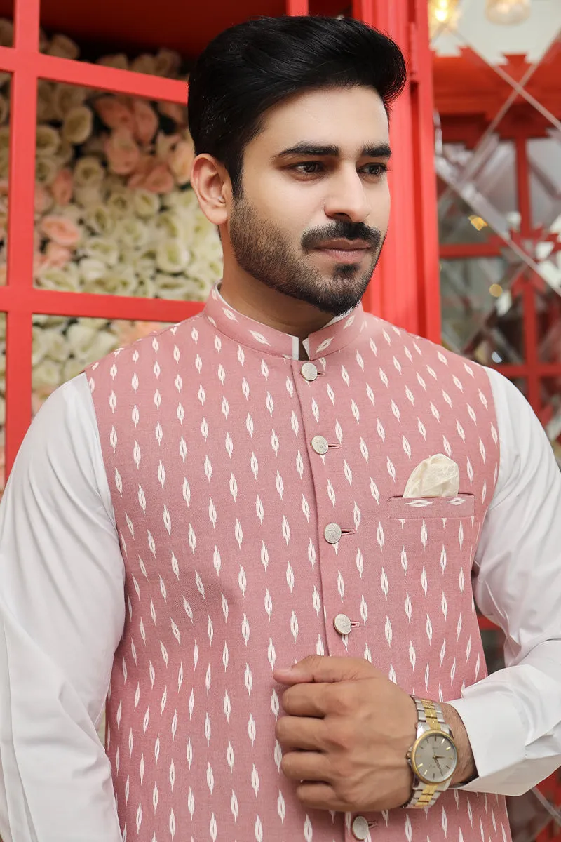 Men Self Design Waistcoat Pink