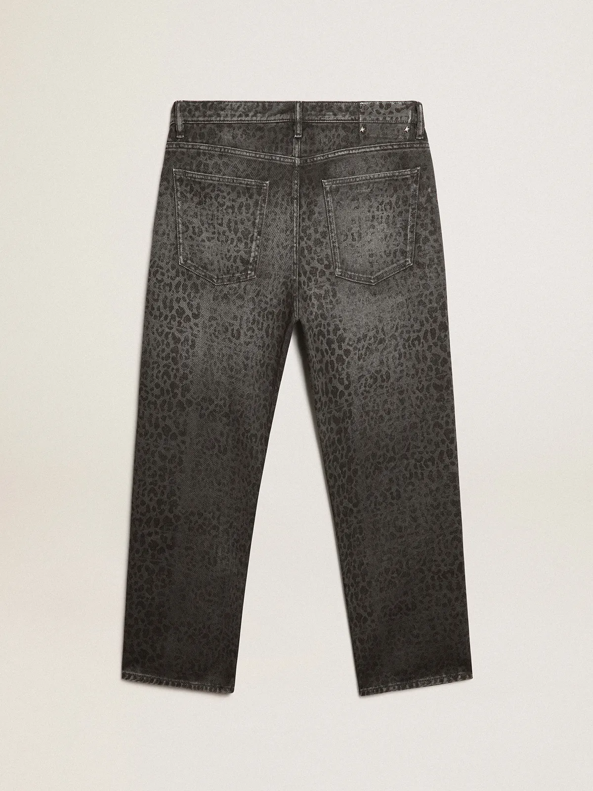 Men’s gray jeans with leopard print