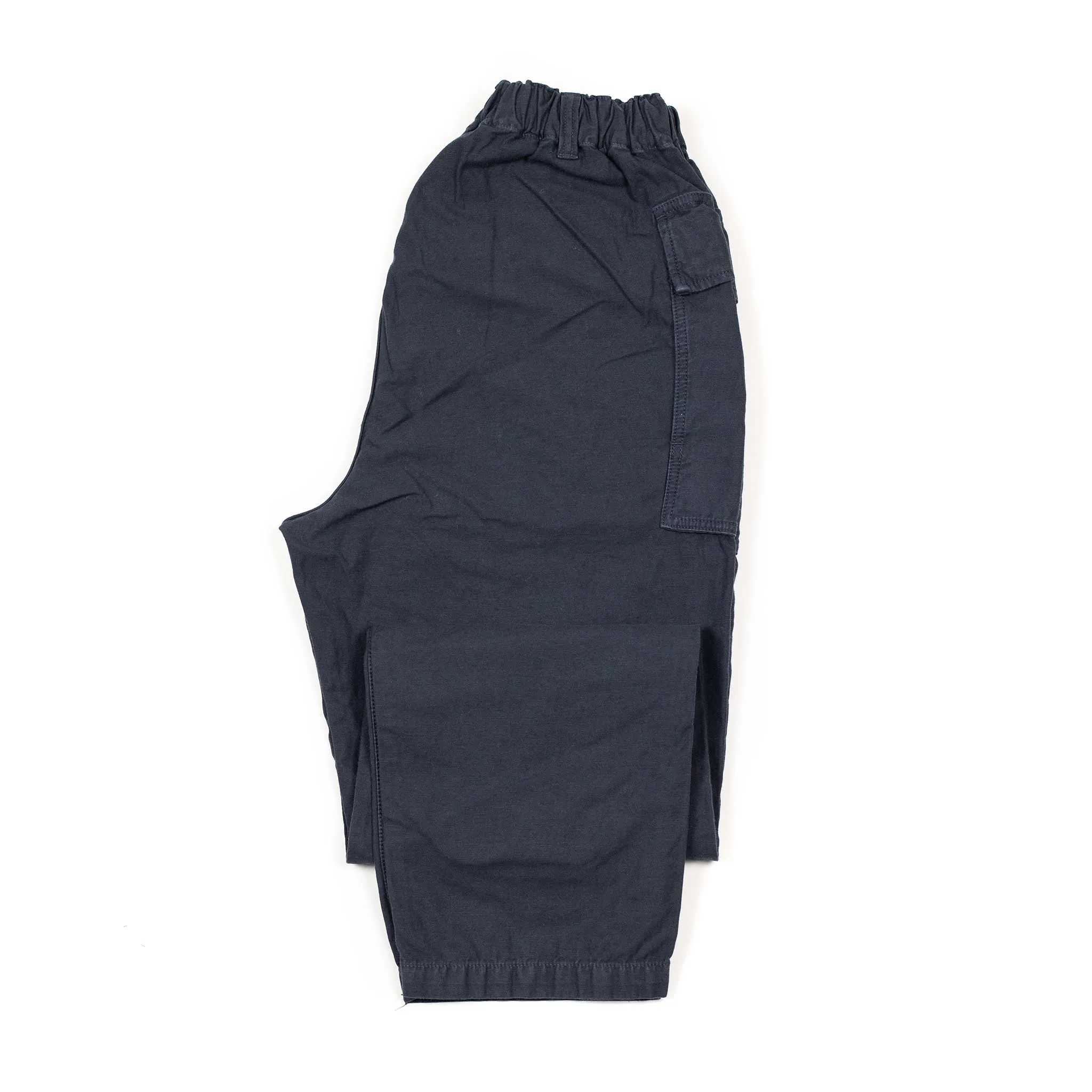 Military easy pants in navy blue cotton and linen reverse sateen