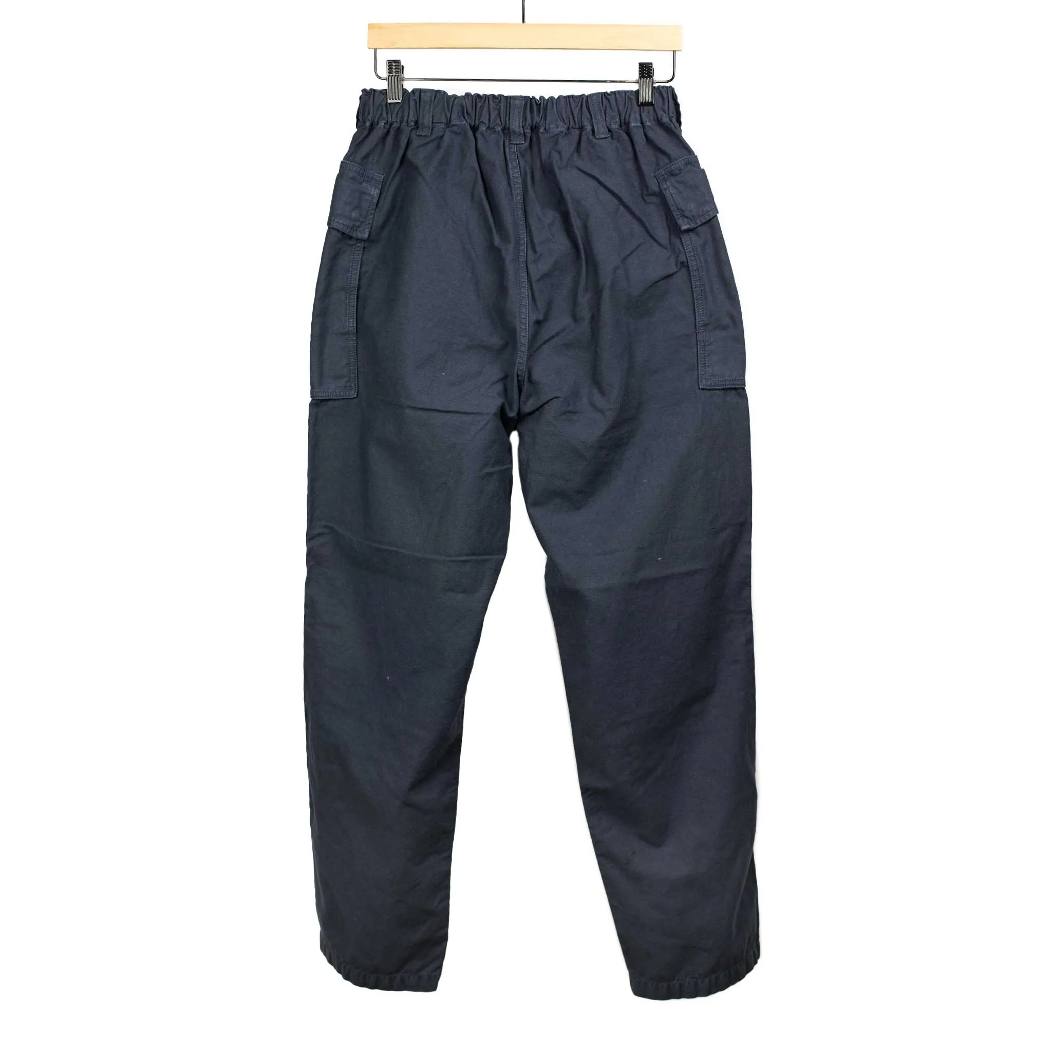 Military easy pants in navy blue cotton and linen reverse sateen