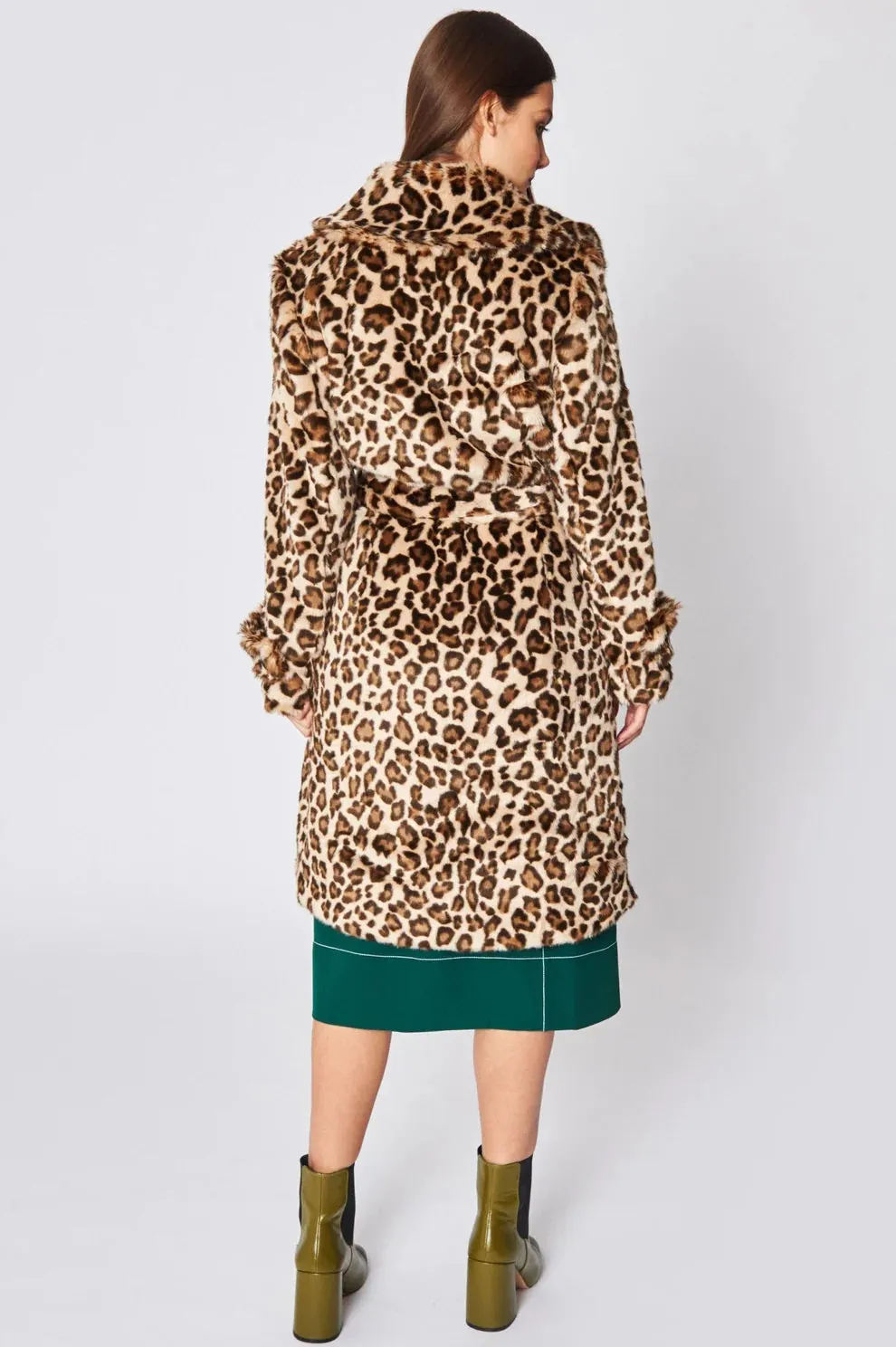 Mocha Faux Fur Leopard Print Maxi Coat