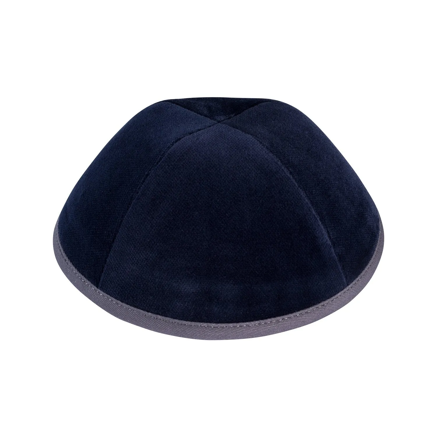 Navy Velvet Yarmulke with Grey Rim