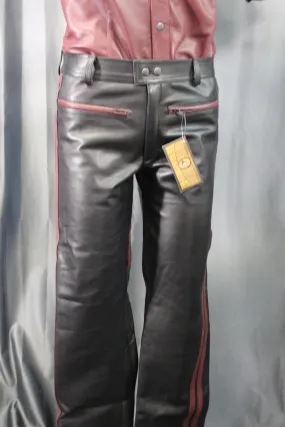 OnF Leather Formal Pants in Black with Burgundy Highlights