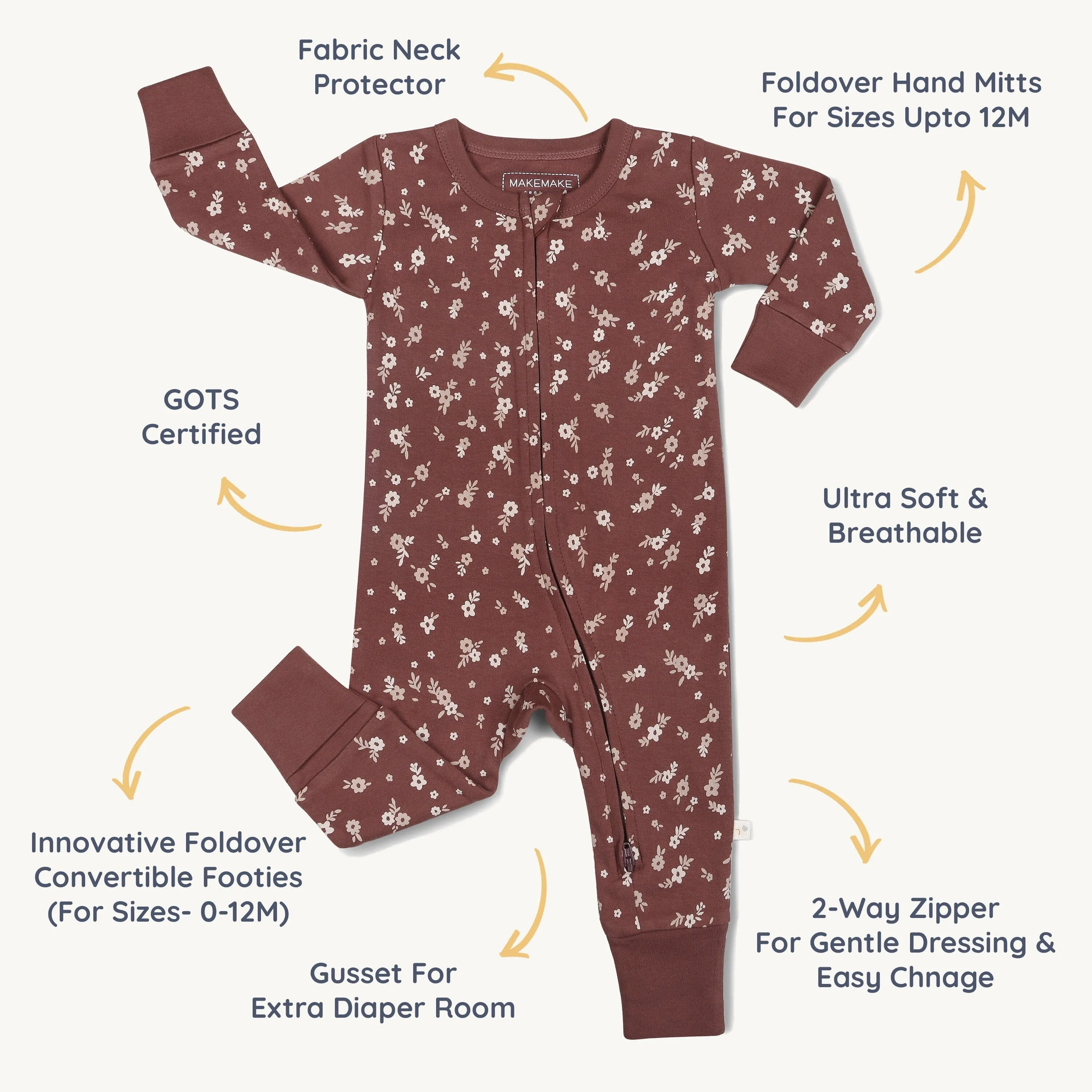 Organic 2-Way Zip Romper | Winter Bloom