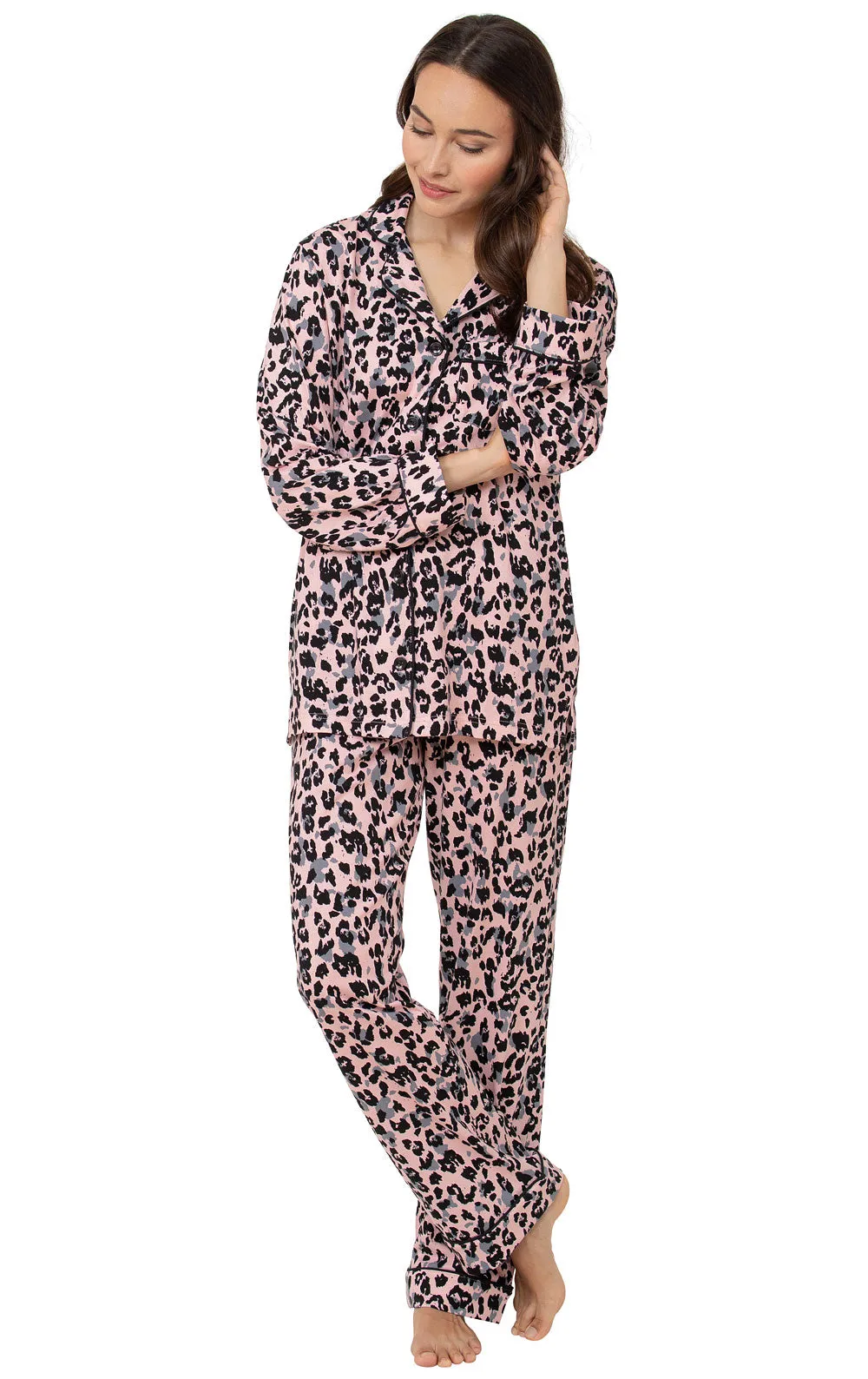 Pink Leopard Button-Front Pajamas