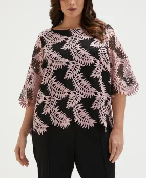 Plus Size Scalloped Elbow Sleeve Lace Top