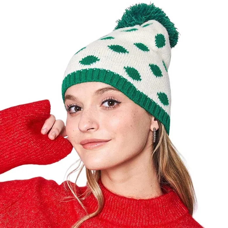 Polka Dot Pom Pom Beanie Hat