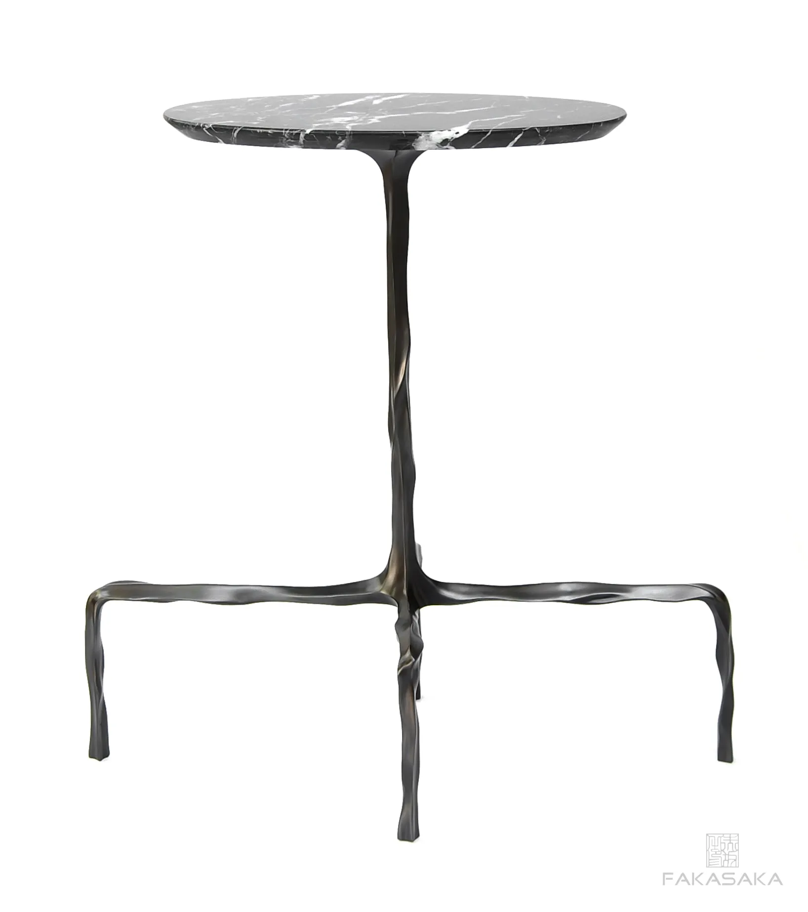 PRESLEY DRINK TABLE<br><br>NERO MARQUINA MARBLE<br>DARK BRONZE