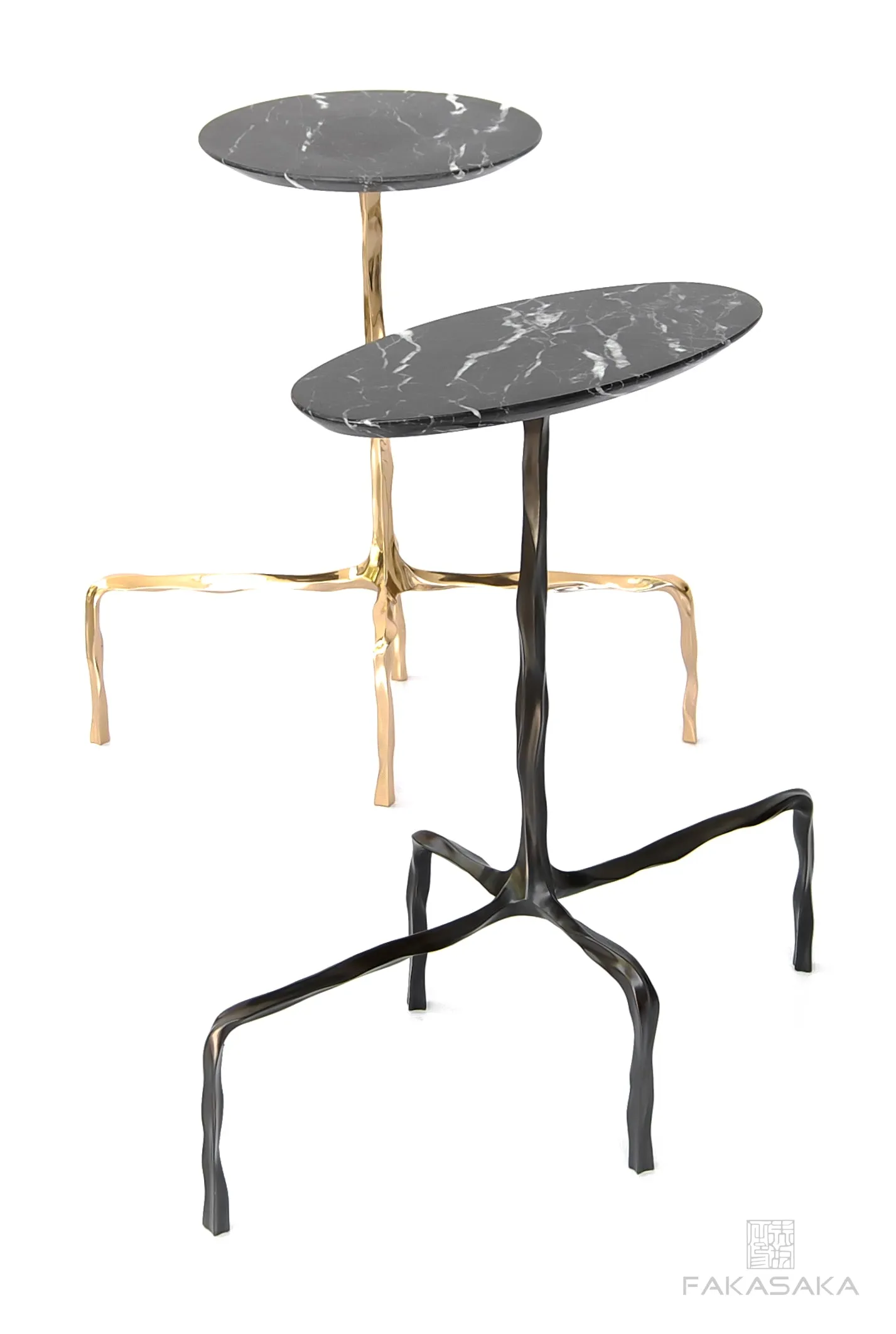 PRESLEY DRINK TABLE<br><br>NERO MARQUINA MARBLE<br>DARK BRONZE