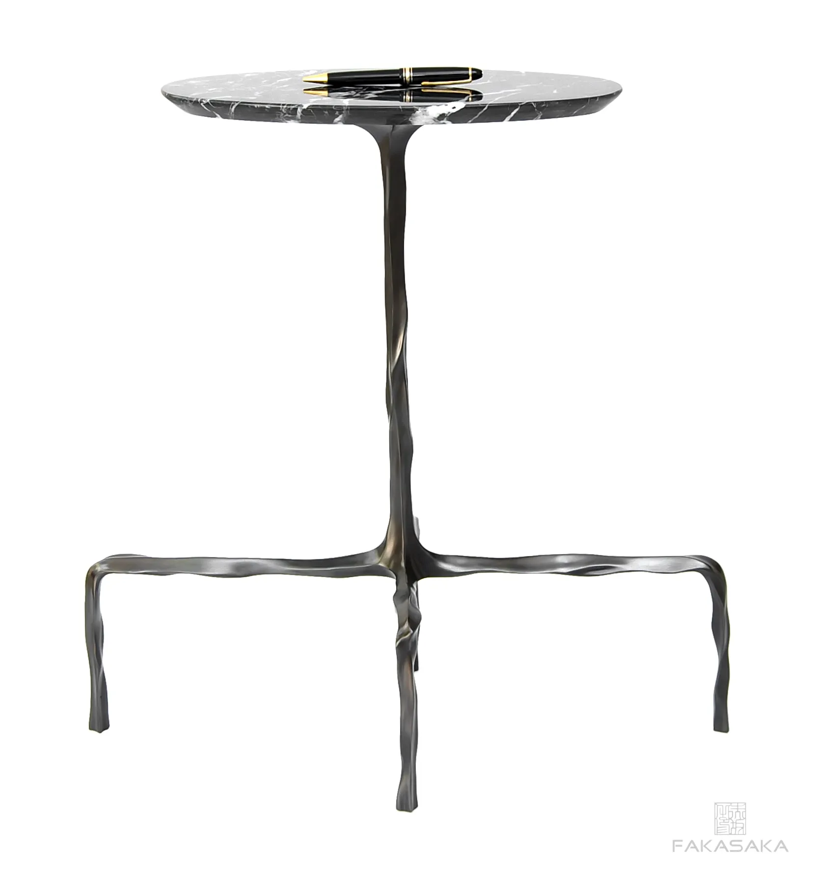 PRESLEY DRINK TABLE<br><br>NERO MARQUINA MARBLE<br>DARK BRONZE