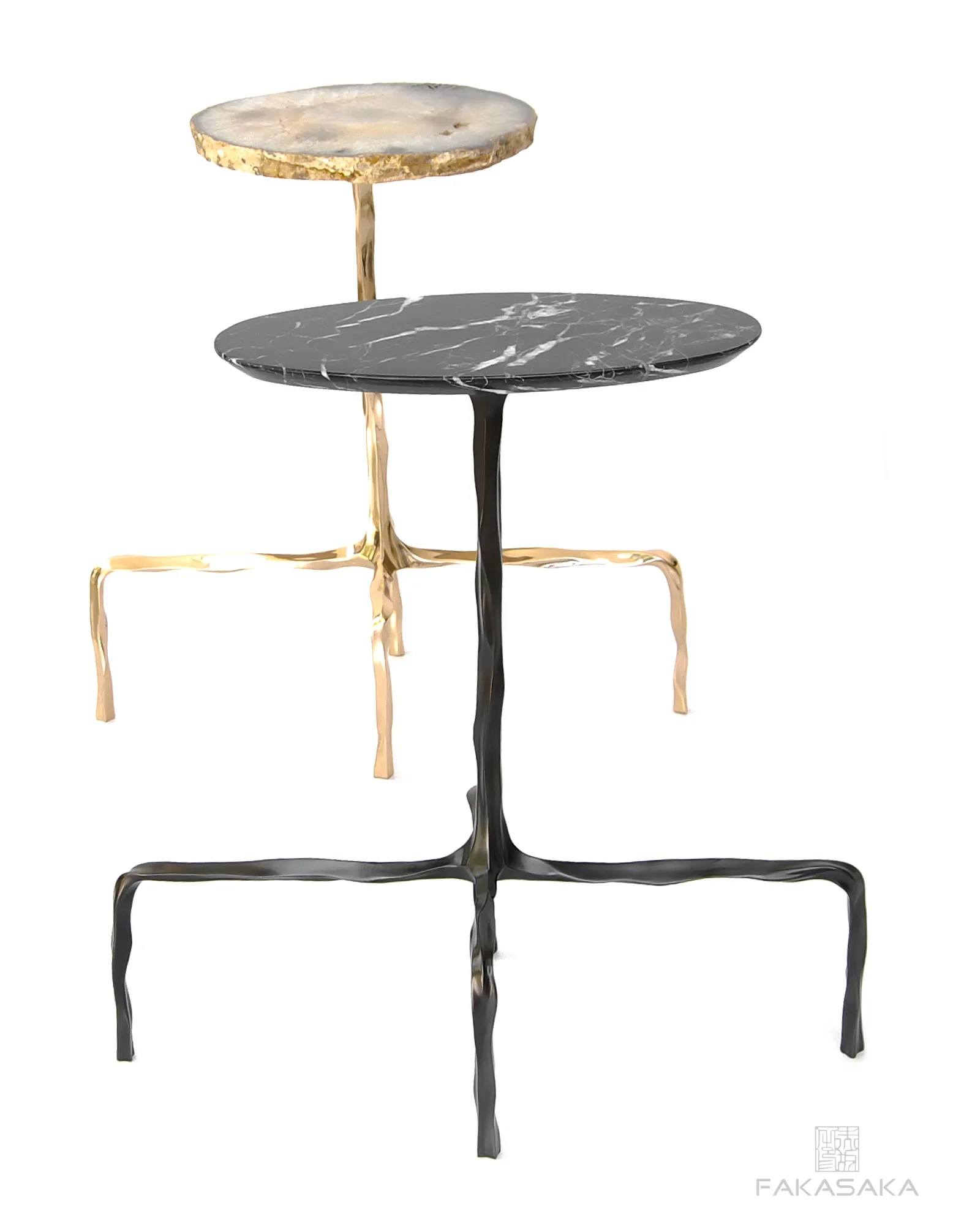 PRESLEY DRINK TABLE<br><br>NERO MARQUINA MARBLE<br>DARK BRONZE