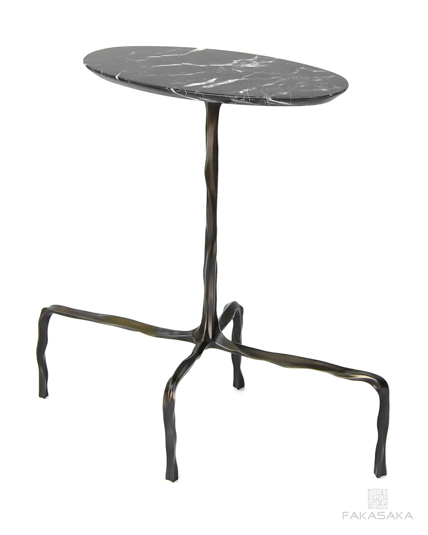 PRESLEY DRINK TABLE<br><br>NERO MARQUINA MARBLE<br>DARK BRONZE