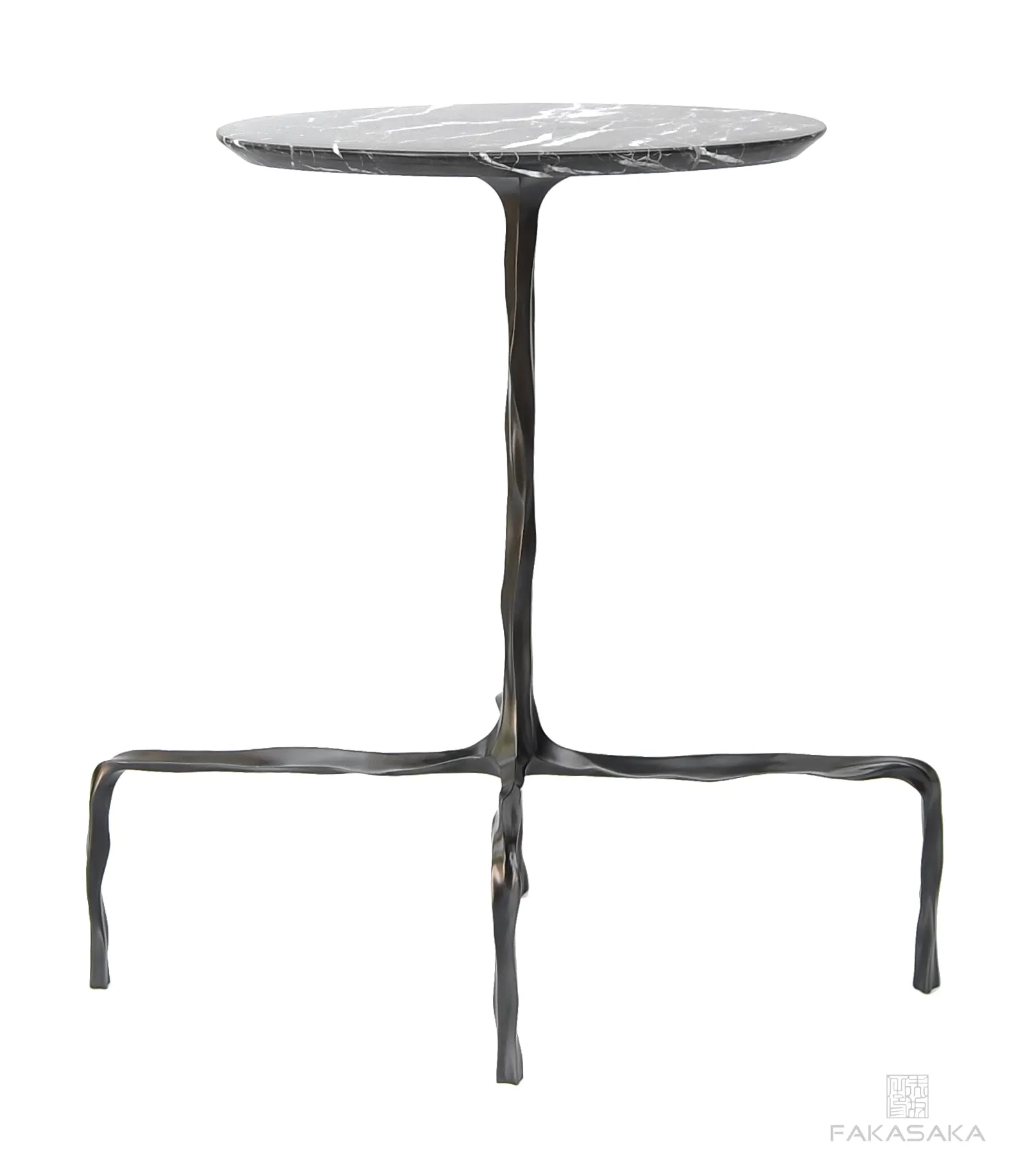 PRESLEY DRINK TABLE<br><br>NERO MARQUINA MARBLE<br>DARK BRONZE