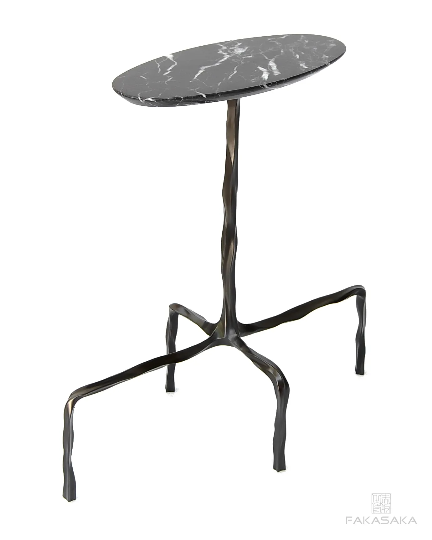 PRESLEY DRINK TABLE<br><br>NERO MARQUINA MARBLE<br>DARK BRONZE