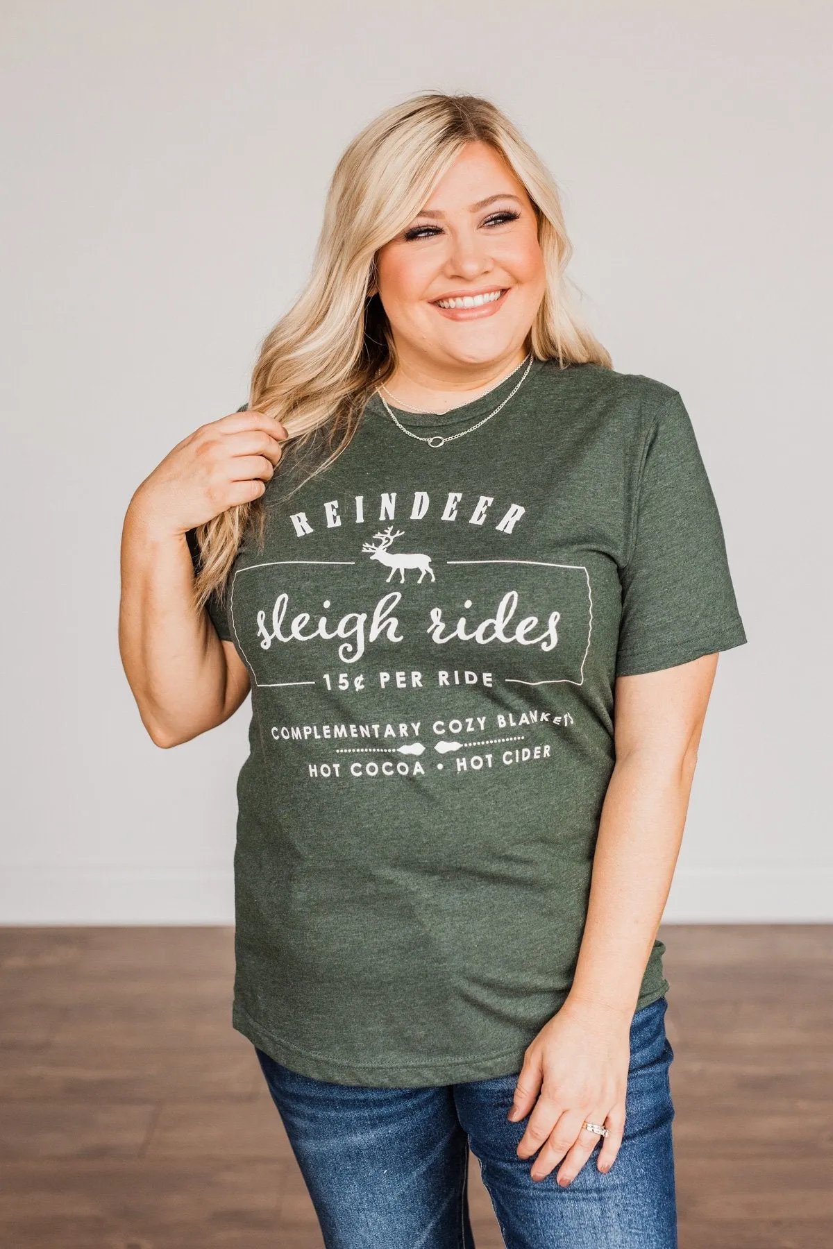 "Reindeer Sleigh Rides" Graphic Tee- Hunter Green