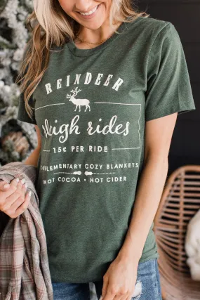 "Reindeer Sleigh Rides" Graphic Tee- Hunter Green