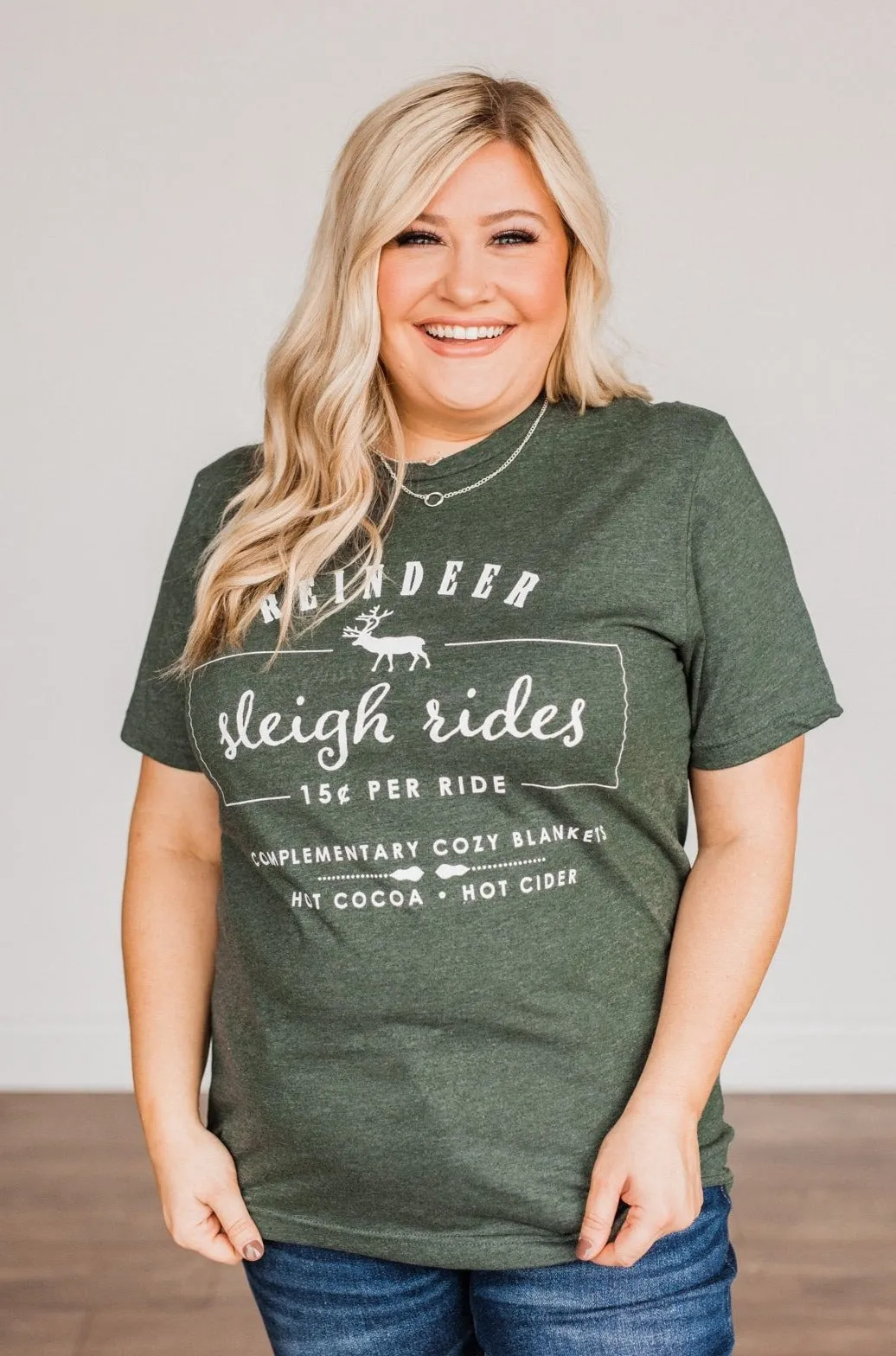 "Reindeer Sleigh Rides" Graphic Tee- Hunter Green