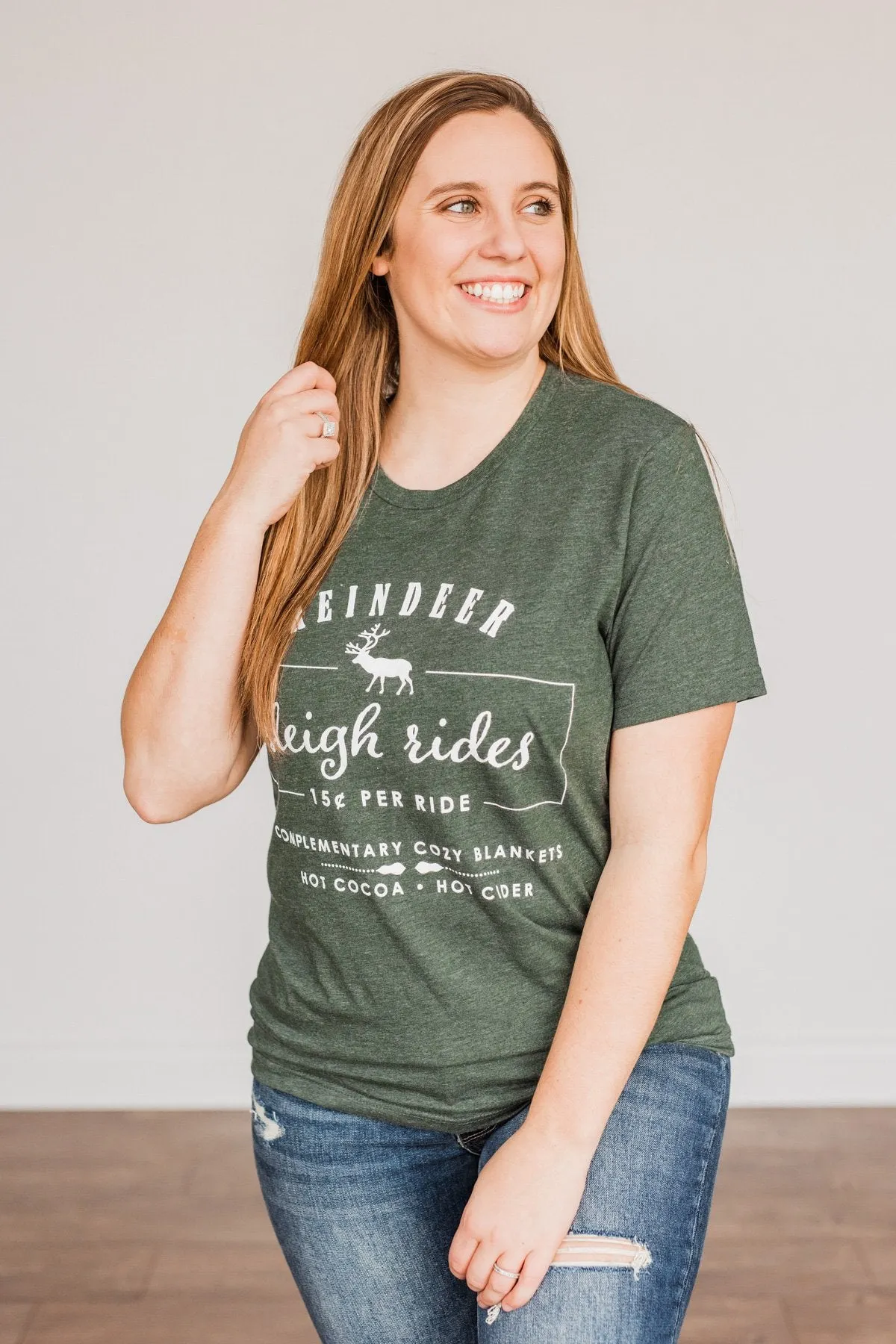 "Reindeer Sleigh Rides" Graphic Tee- Hunter Green