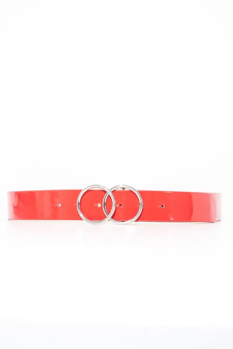 Red Basic Patent Double Circle Belt - Tansy