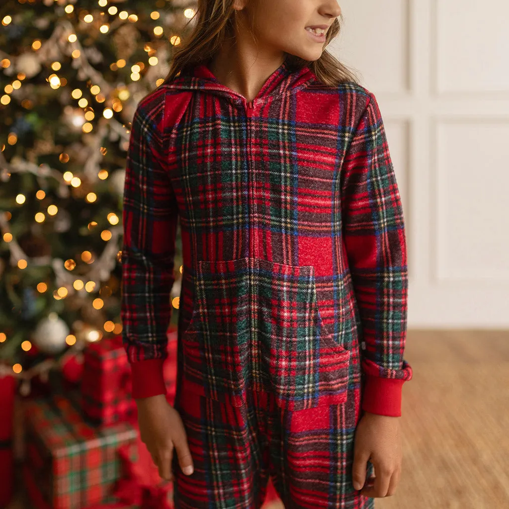 Red Tartan Plaid Pacci Hooded Jumpsuit