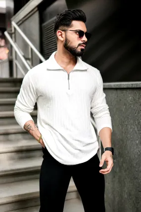 Self Design White Zipper Closure T-Shirt