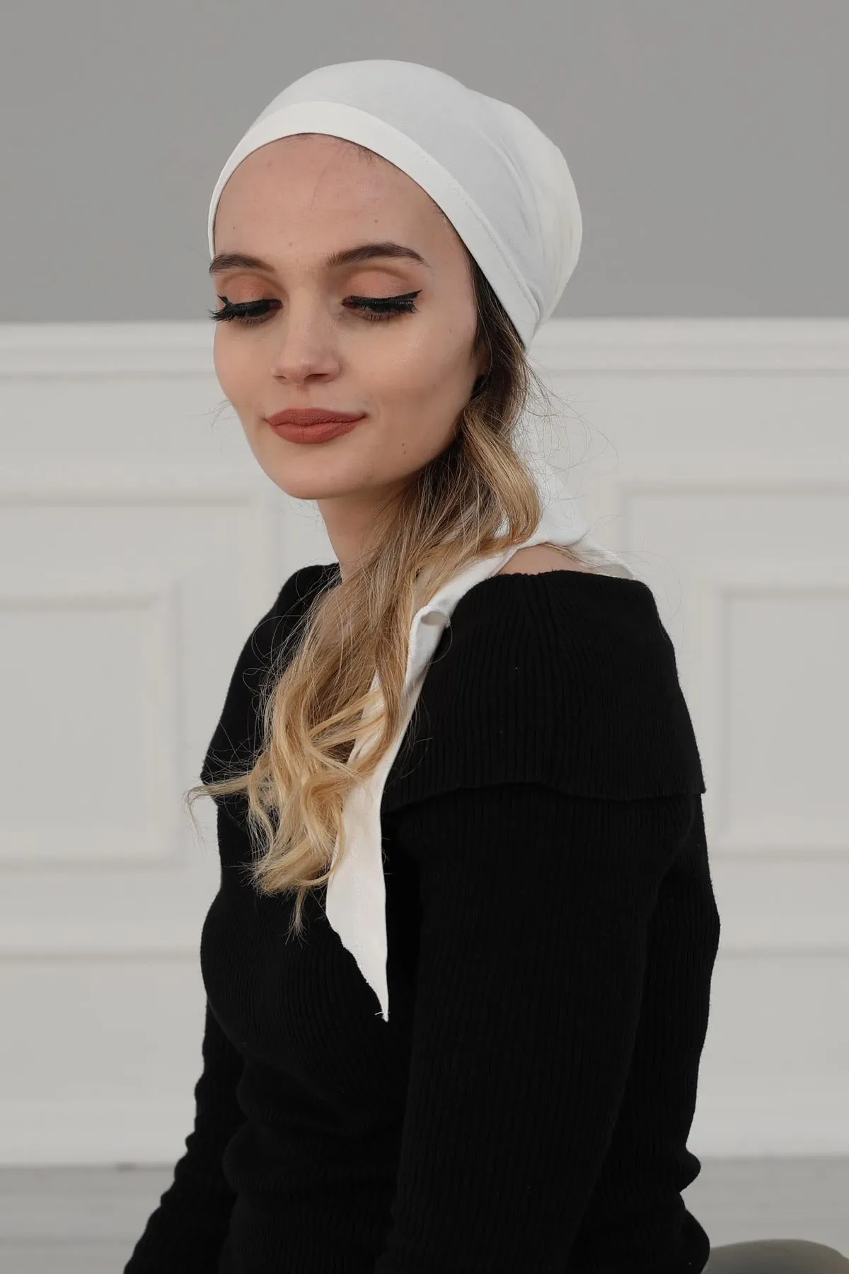 Simple Pre-Tied Turban Bonnet for Women, Easy Wear Chemo Headwear for Cancer Patients, Soft and Breathable Cotton Headwrap,B-47