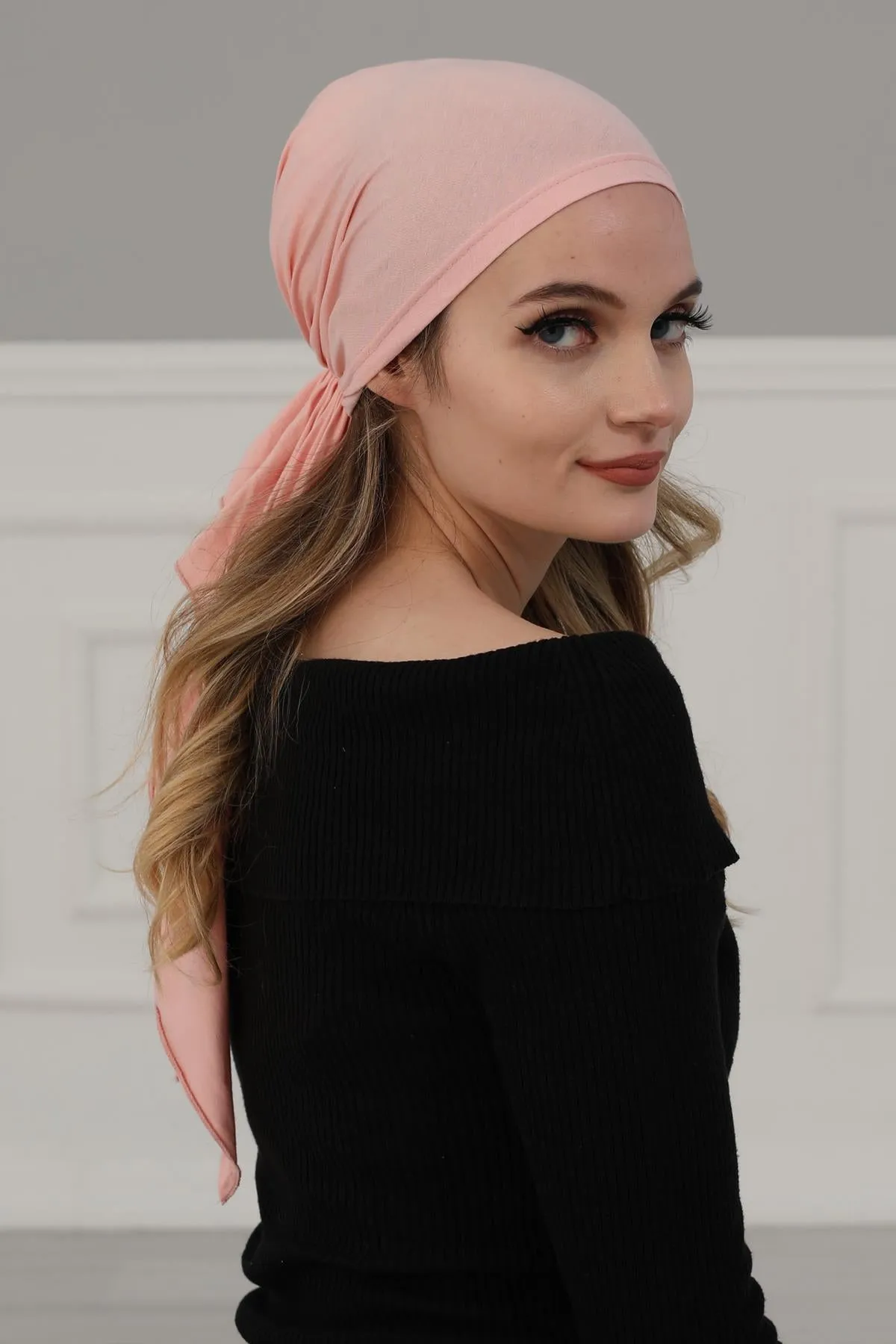 Simple Pre-Tied Turban Bonnet for Women, Easy Wear Chemo Headwear for Cancer Patients, Soft and Breathable Cotton Headwrap,B-47