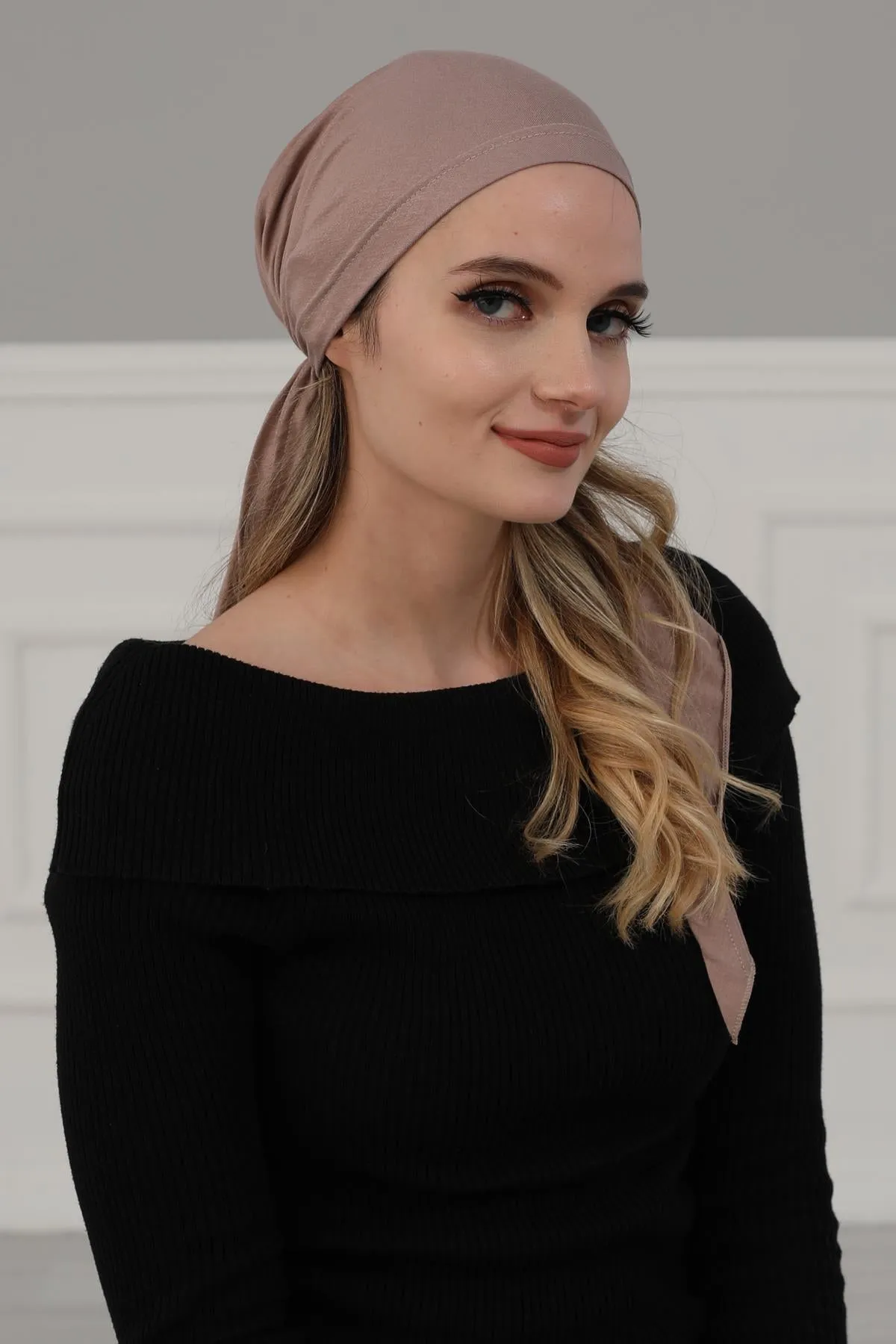 Simple Pre-Tied Turban Bonnet for Women, Easy Wear Chemo Headwear for Cancer Patients, Soft and Breathable Cotton Headwrap,B-47