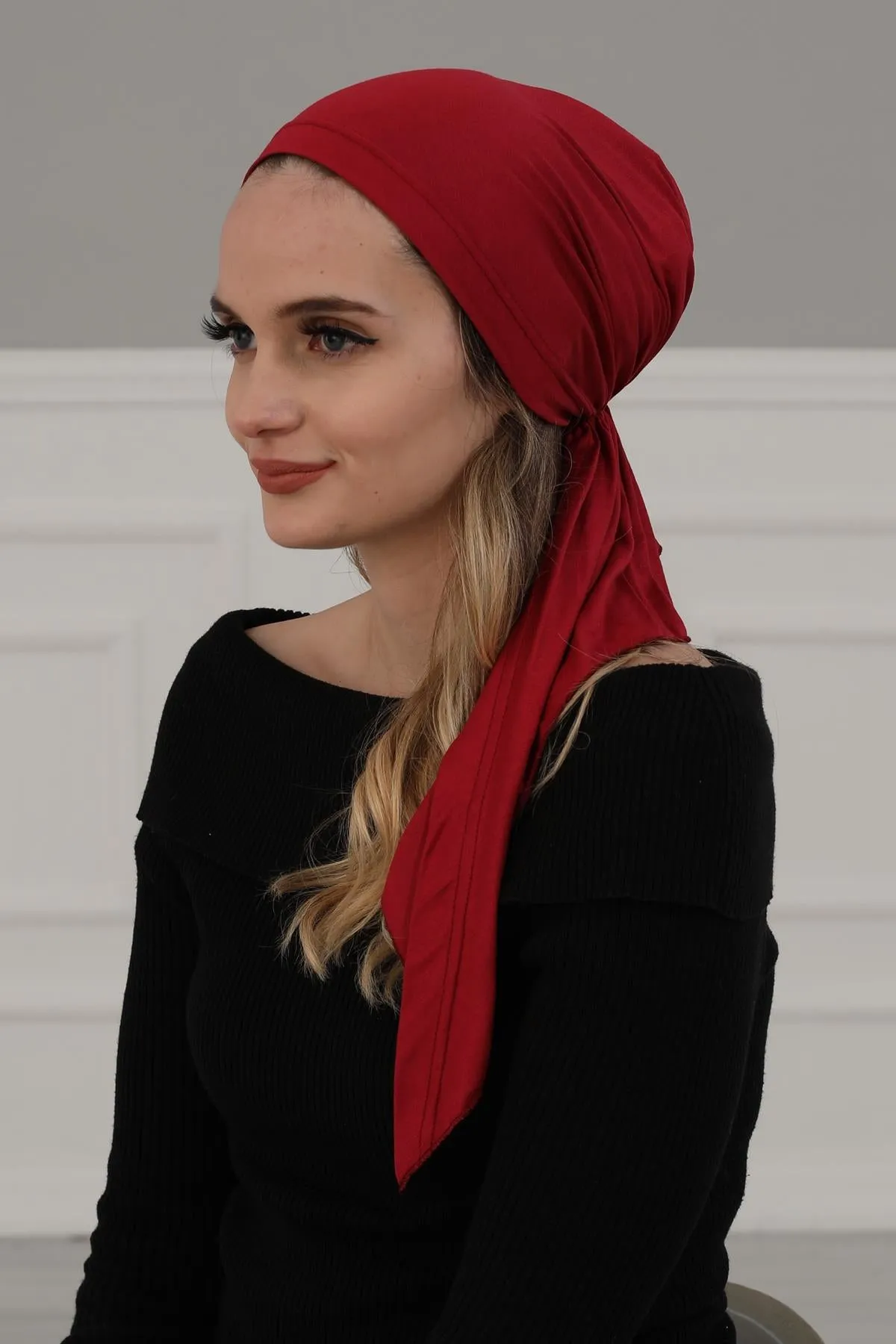 Simple Pre-Tied Turban Bonnet for Women, Easy Wear Chemo Headwear for Cancer Patients, Soft and Breathable Cotton Headwrap,B-47