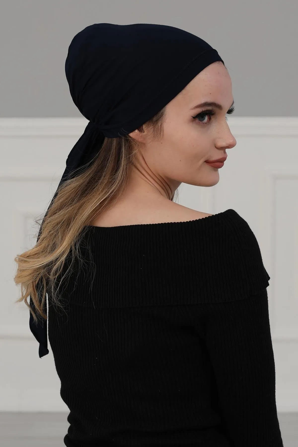 Simple Pre-Tied Turban Bonnet for Women, Easy Wear Chemo Headwear for Cancer Patients, Soft and Breathable Cotton Headwrap,B-47