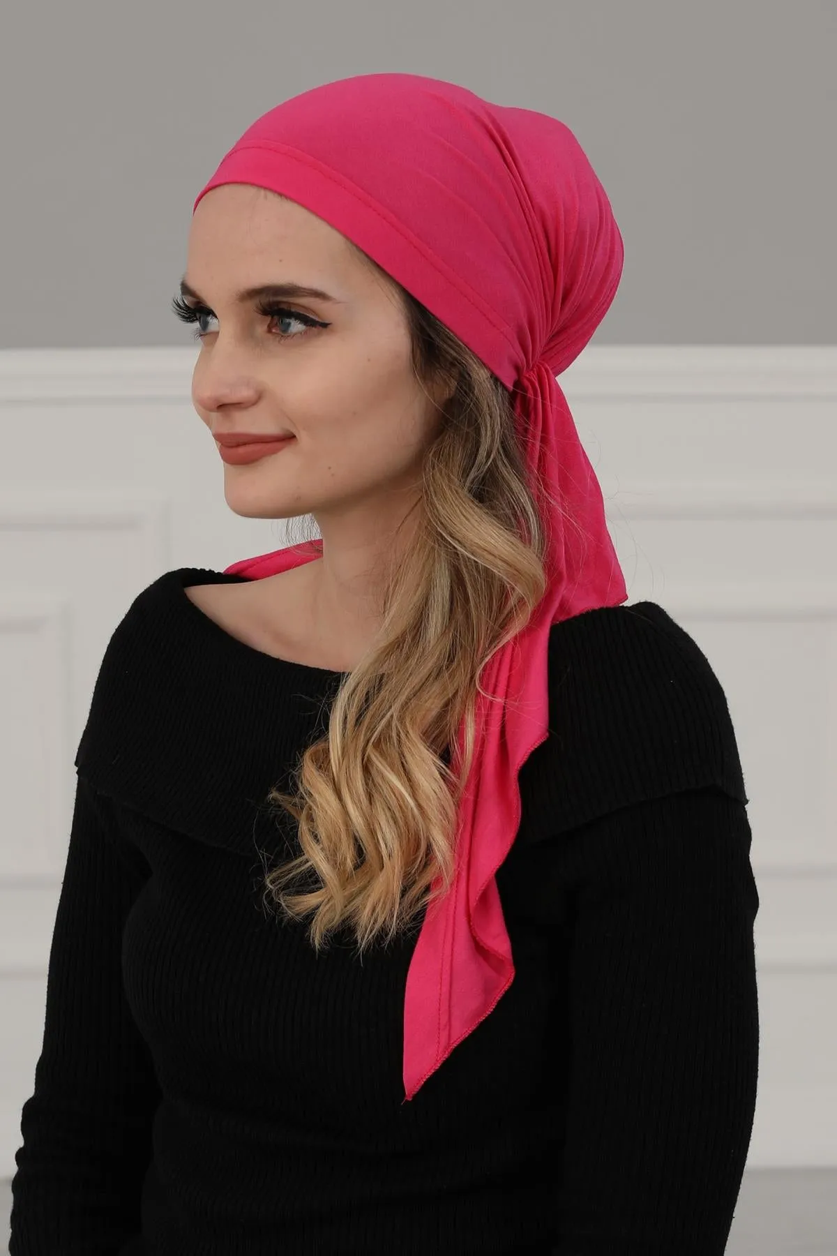 Simple Pre-Tied Turban Bonnet for Women, Easy Wear Chemo Headwear for Cancer Patients, Soft and Breathable Cotton Headwrap,B-47