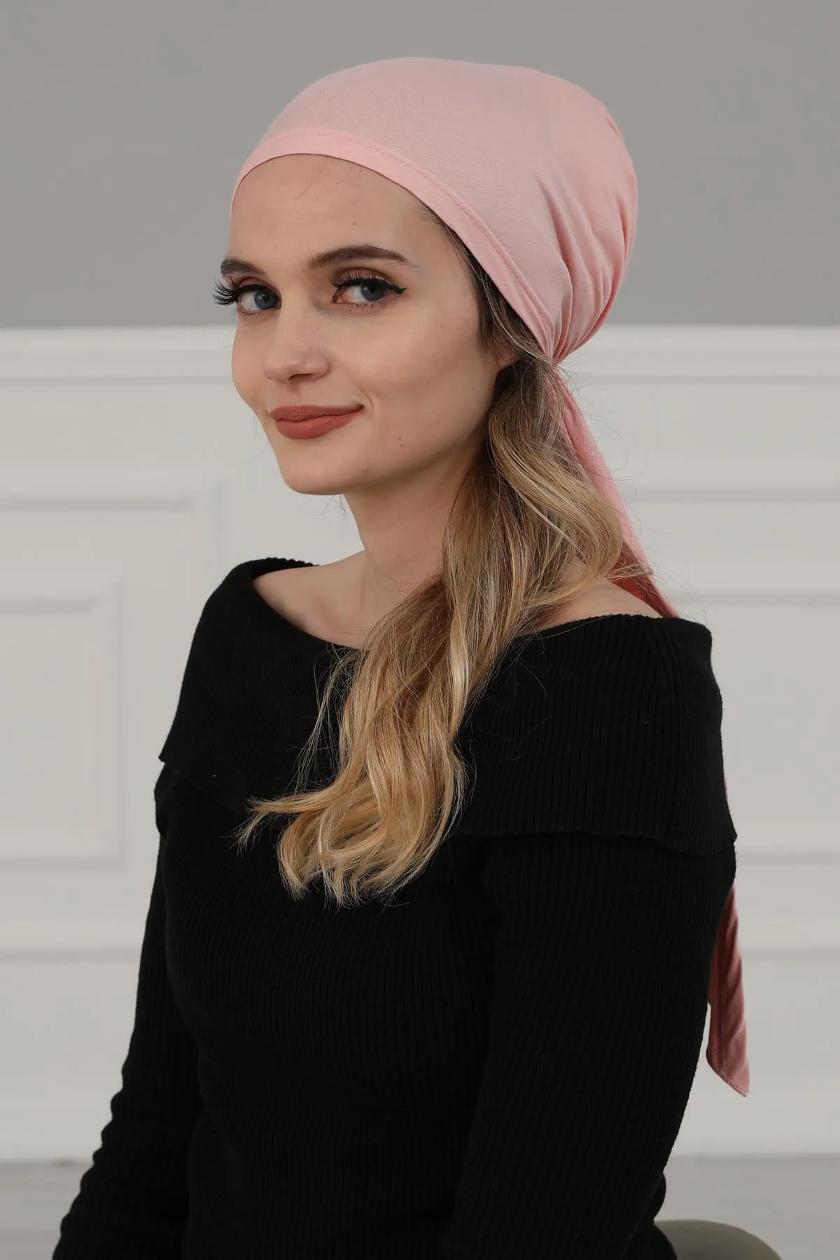 Simple Pre-Tied Turban Bonnet for Women, Easy Wear Chemo Headwear for Cancer Patients, Soft and Breathable Cotton Headwrap,B-47