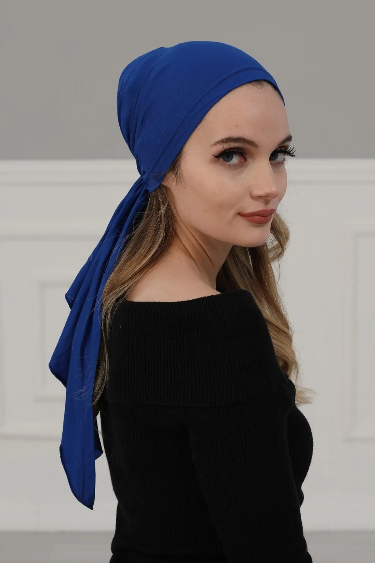 Simple Pre-Tied Turban Bonnet for Women, Easy Wear Chemo Headwear for Cancer Patients, Soft and Breathable Cotton Headwrap,B-47