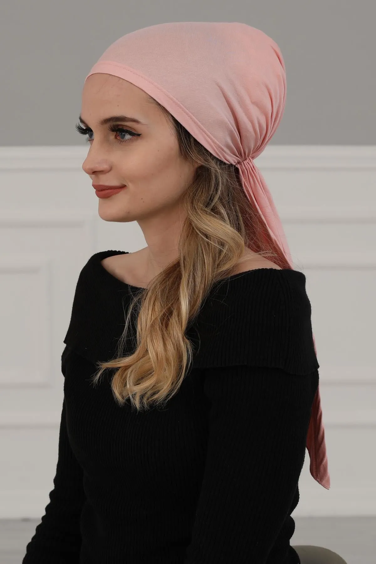 Simple Pre-Tied Turban Bonnet for Women, Easy Wear Chemo Headwear for Cancer Patients, Soft and Breathable Cotton Headwrap,B-47