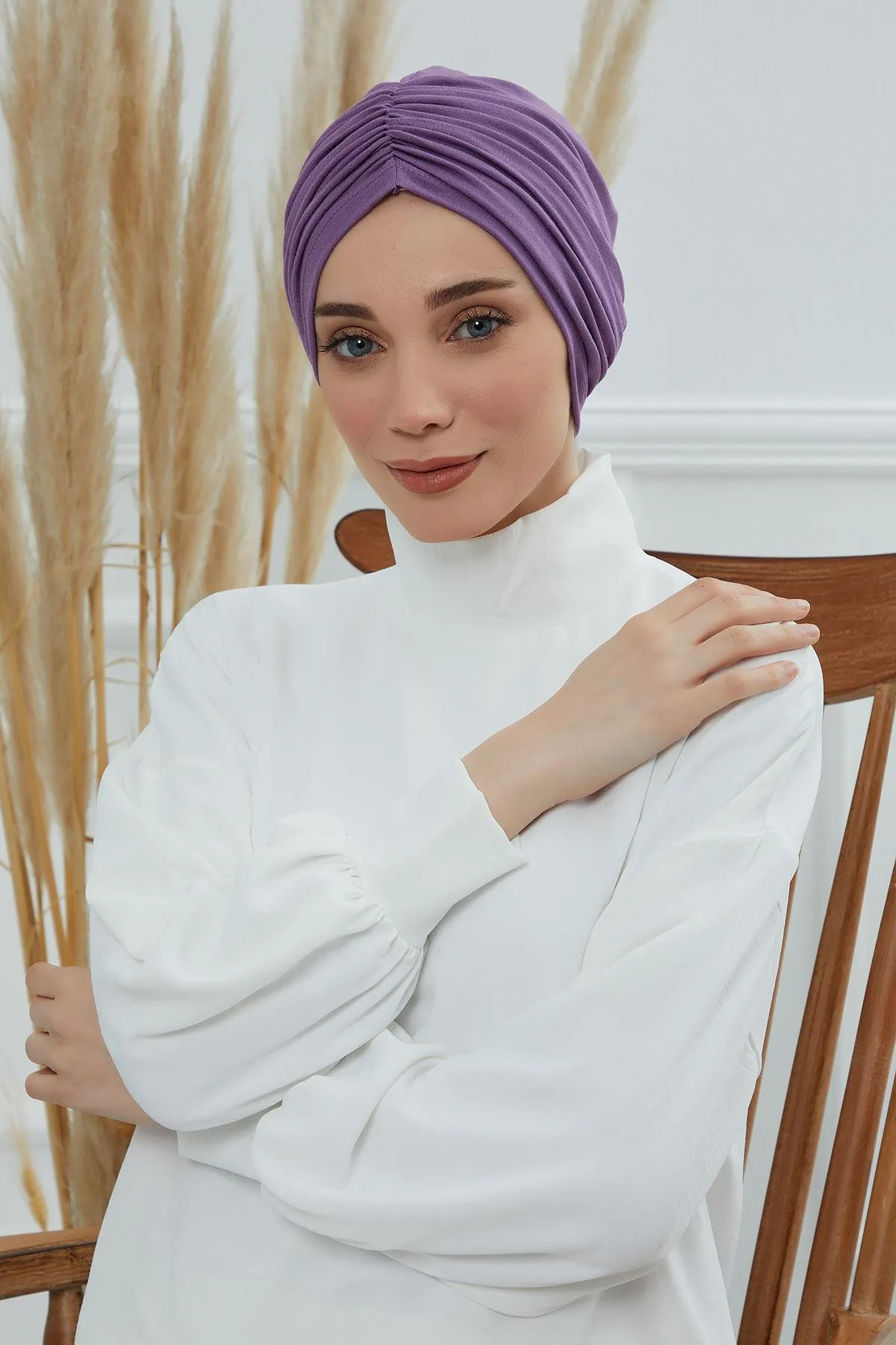 Soft Pre-Tied Shirred Turban for Women, Cotton Instant Turban Headwrap, Hair Loss & Chemo Friendly Bonnet Cap with Chic Shirred Design,B-20