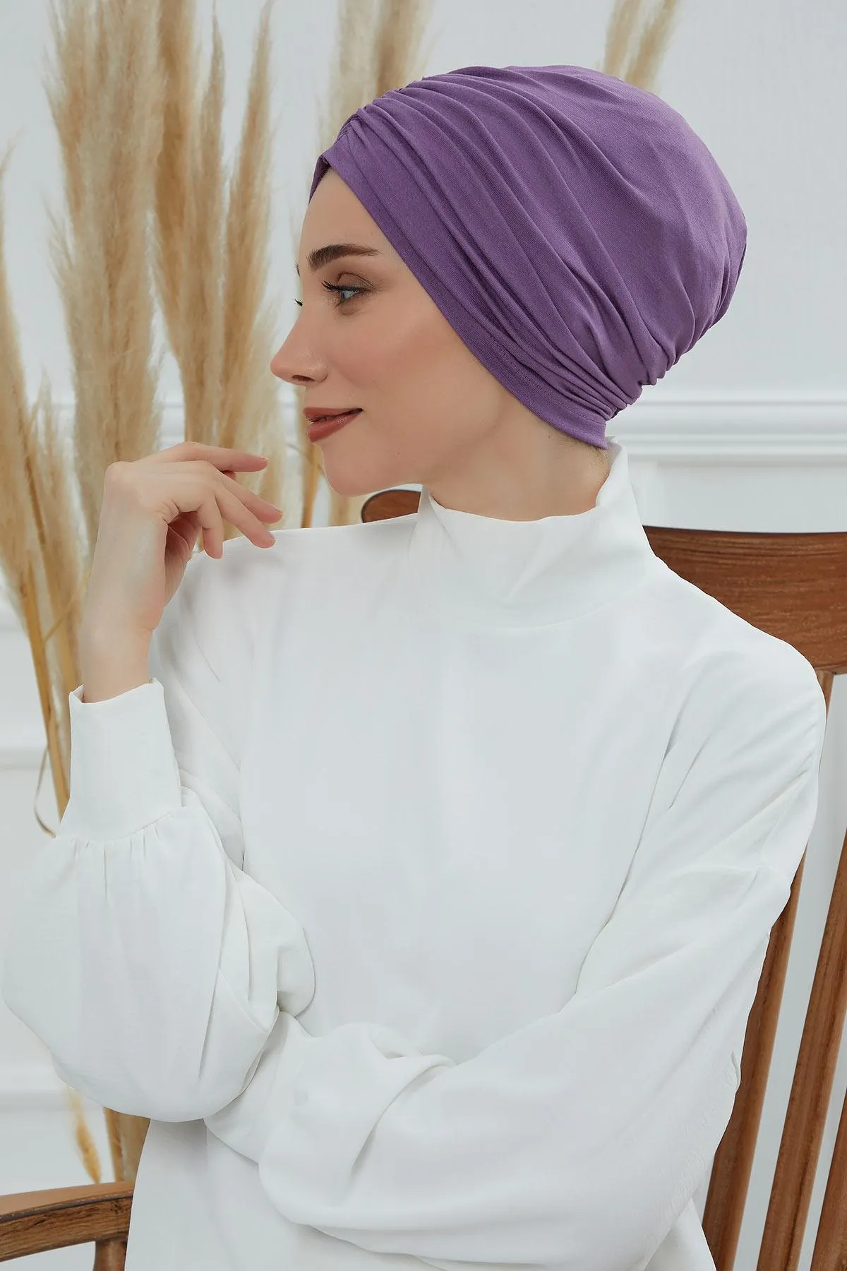 Soft Pre-Tied Shirred Turban for Women, Cotton Instant Turban Headwrap, Hair Loss & Chemo Friendly Bonnet Cap with Chic Shirred Design,B-20