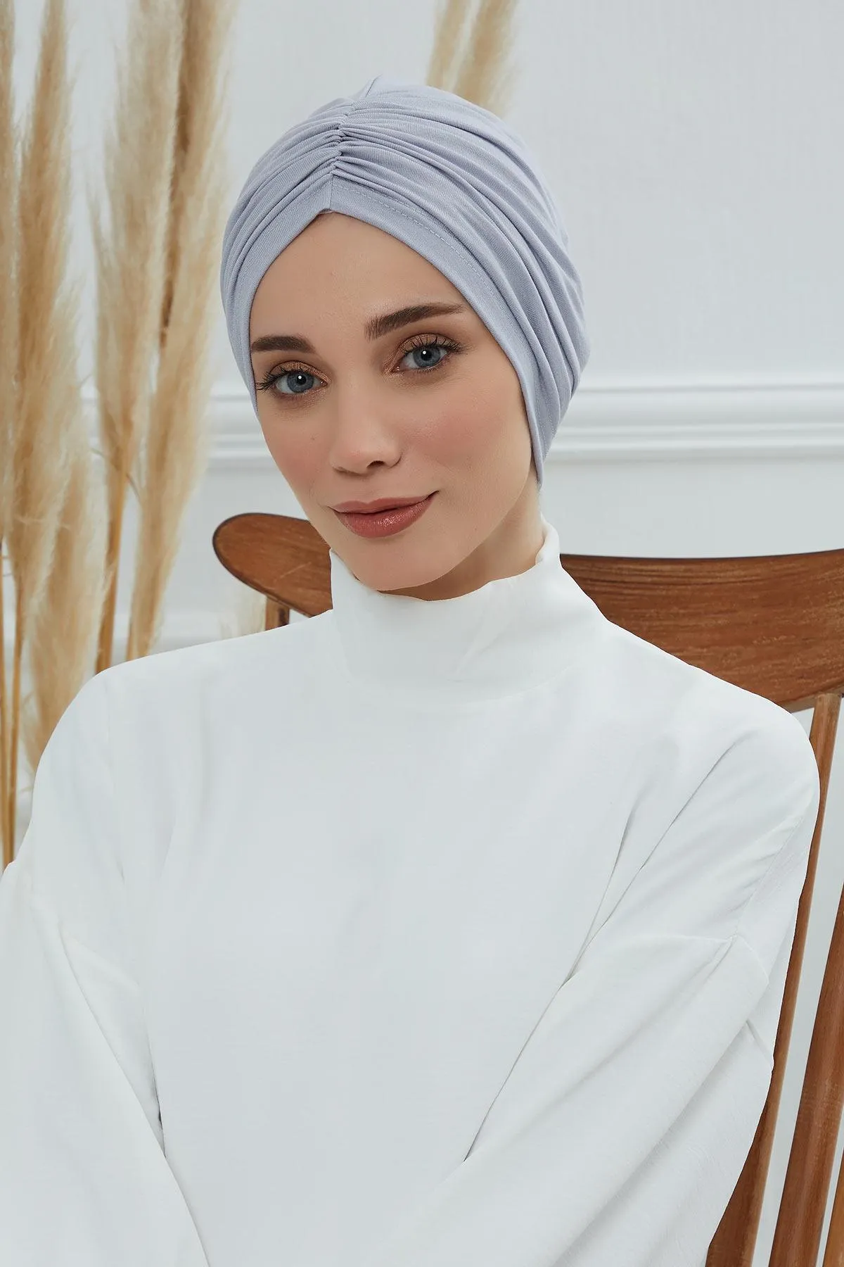 Soft Pre-Tied Shirred Turban for Women, Cotton Instant Turban Headwrap, Hair Loss & Chemo Friendly Bonnet Cap with Chic Shirred Design,B-20