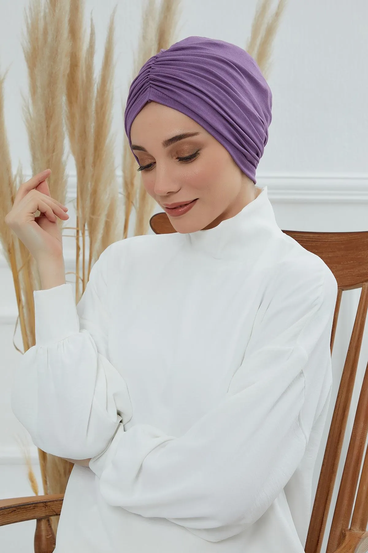 Soft Pre-Tied Shirred Turban for Women, Cotton Instant Turban Headwrap, Hair Loss & Chemo Friendly Bonnet Cap with Chic Shirred Design,B-20