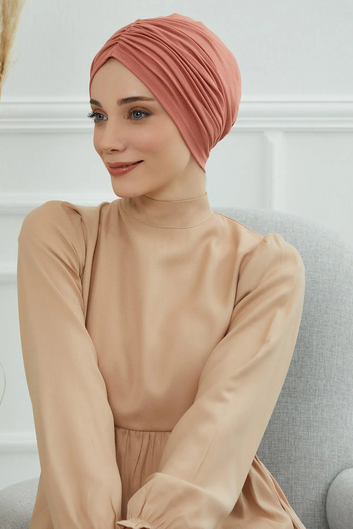 Soft Pre-Tied Shirred Turban for Women, Cotton Instant Turban Headwrap, Hair Loss & Chemo Friendly Bonnet Cap with Chic Shirred Design,B-20