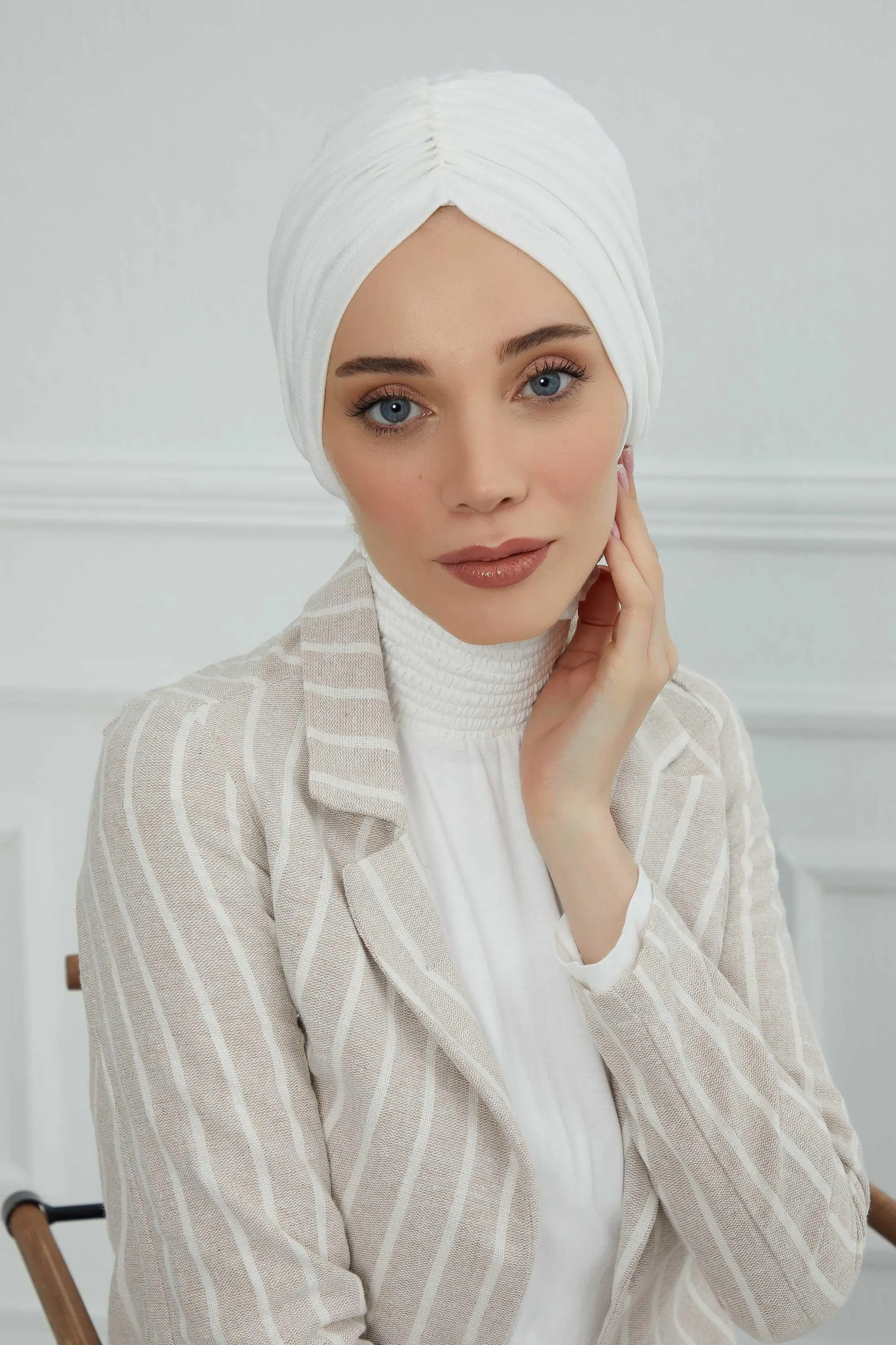 Soft Pre-Tied Shirred Turban for Women, Cotton Instant Turban Headwrap, Hair Loss & Chemo Friendly Bonnet Cap with Chic Shirred Design,B-20