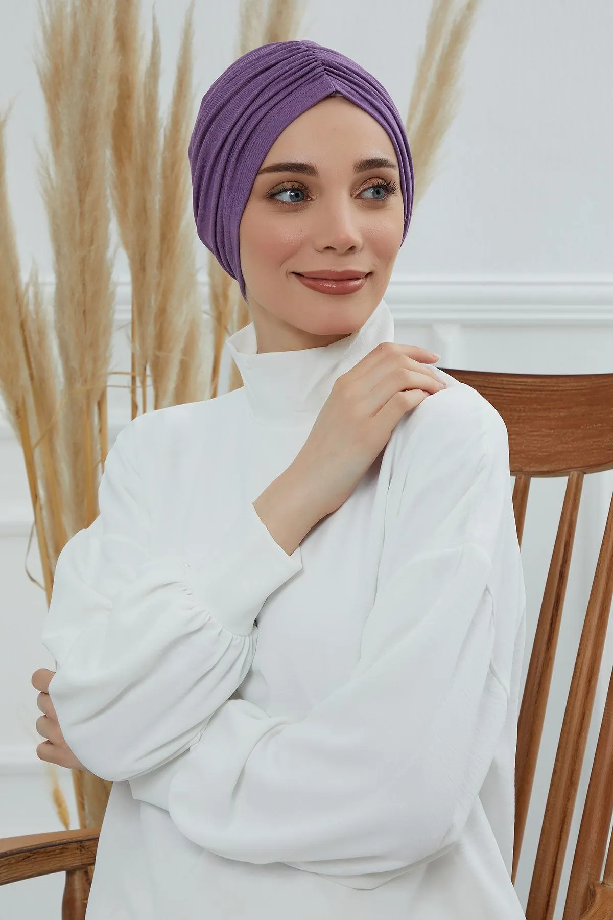 Soft Pre-Tied Shirred Turban for Women, Cotton Instant Turban Headwrap, Hair Loss & Chemo Friendly Bonnet Cap with Chic Shirred Design,B-20