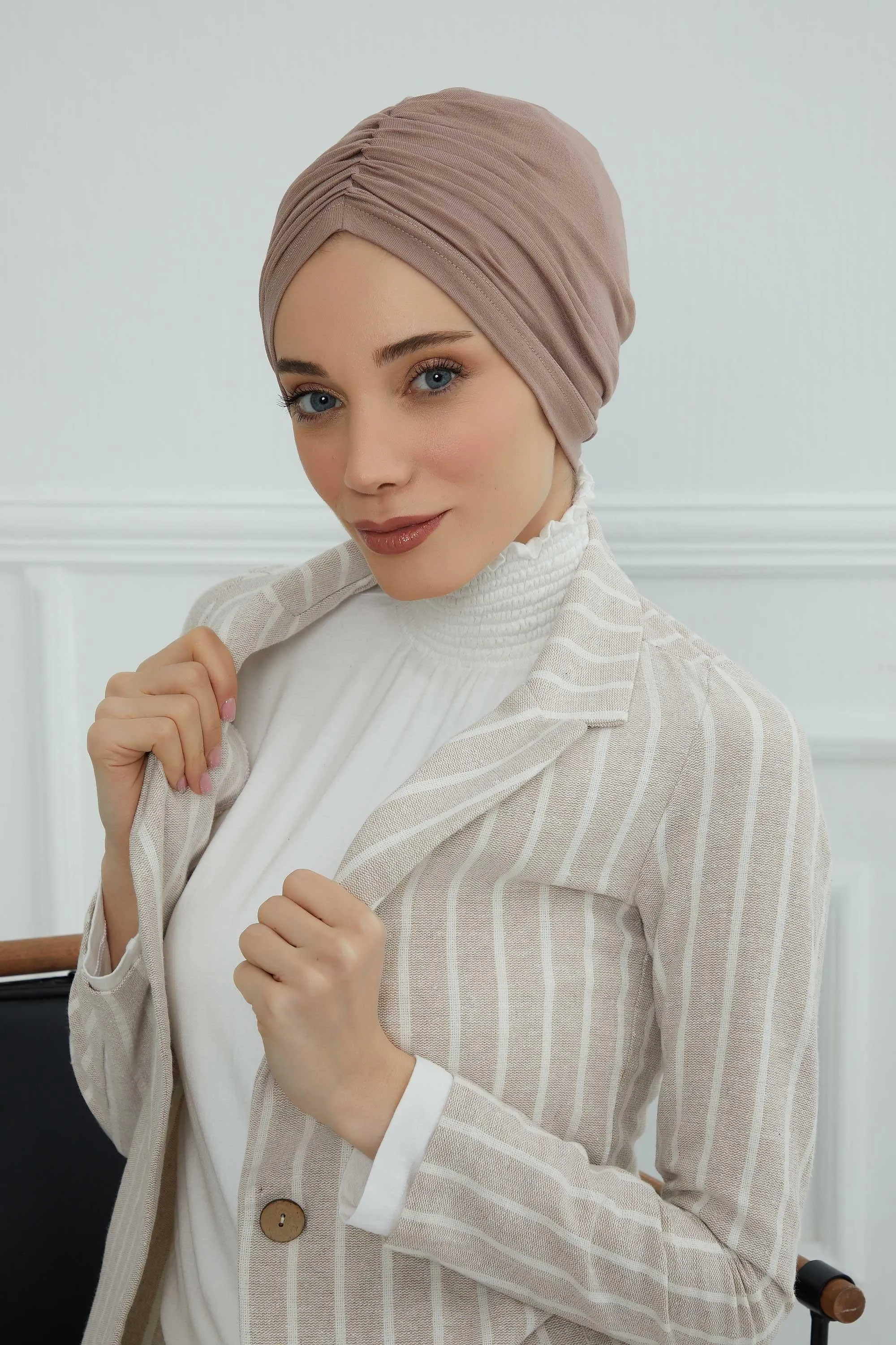 Soft Pre-Tied Shirred Turban for Women, Cotton Instant Turban Headwrap, Hair Loss & Chemo Friendly Bonnet Cap with Chic Shirred Design,B-20