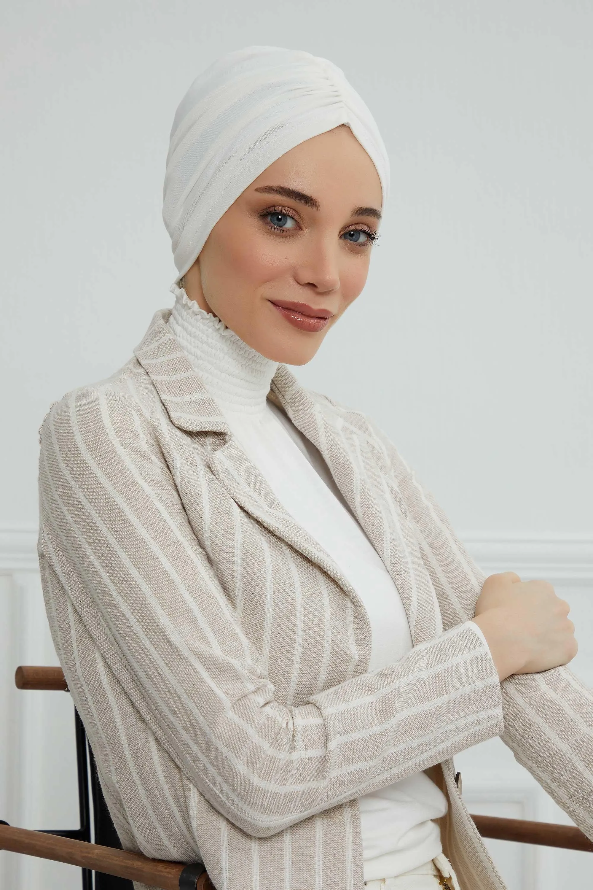 Soft Pre-Tied Shirred Turban for Women, Cotton Instant Turban Headwrap, Hair Loss & Chemo Friendly Bonnet Cap with Chic Shirred Design,B-20