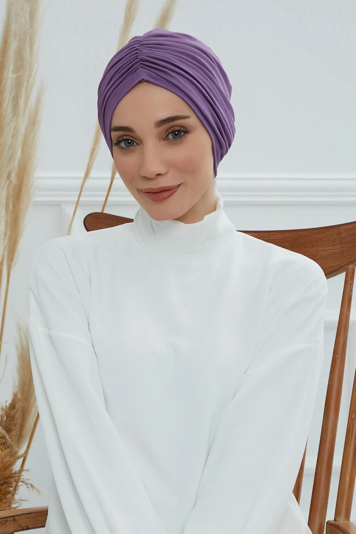 Soft Pre-Tied Shirred Turban for Women, Cotton Instant Turban Headwrap, Hair Loss & Chemo Friendly Bonnet Cap with Chic Shirred Design,B-20