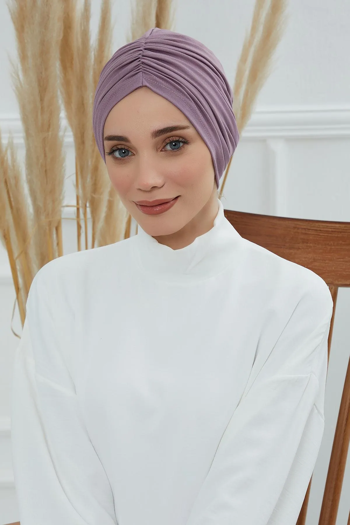 Soft Pre-Tied Shirred Turban for Women, Cotton Instant Turban Headwrap, Hair Loss & Chemo Friendly Bonnet Cap with Chic Shirred Design,B-20