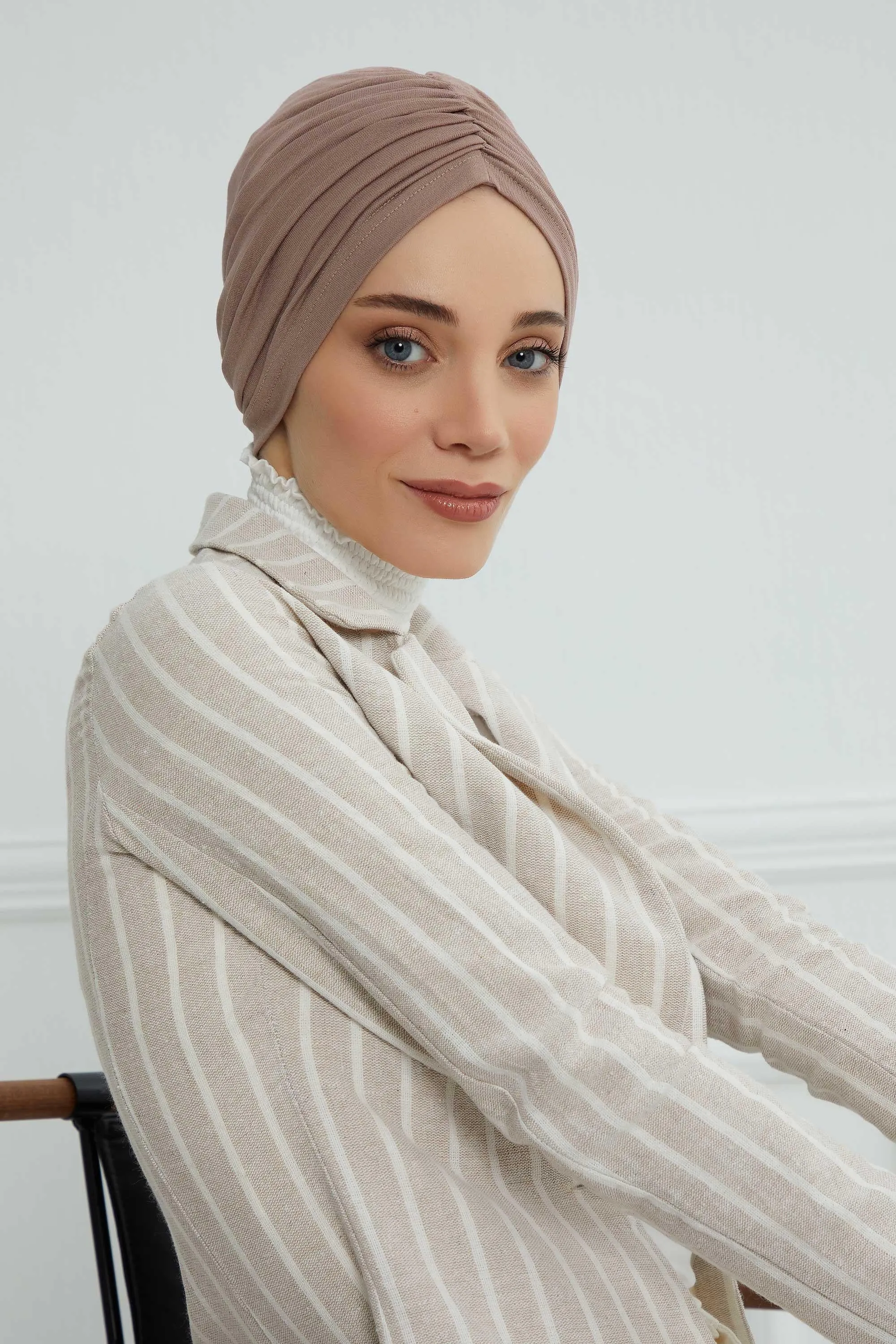 Soft Pre-Tied Shirred Turban for Women, Cotton Instant Turban Headwrap, Hair Loss & Chemo Friendly Bonnet Cap with Chic Shirred Design,B-20