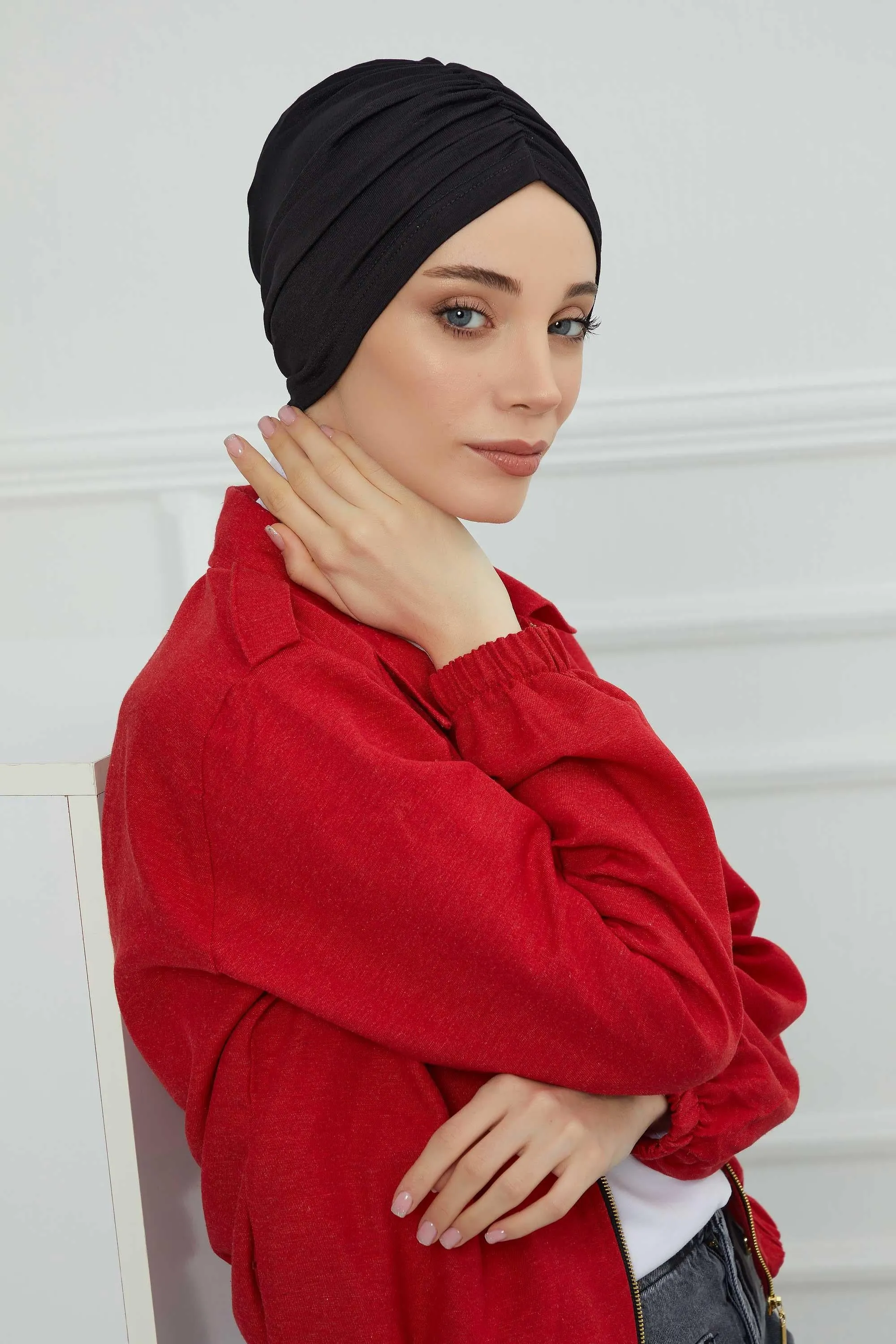 Soft Pre-Tied Shirred Turban for Women, Cotton Instant Turban Headwrap, Hair Loss & Chemo Friendly Bonnet Cap with Chic Shirred Design,B-20