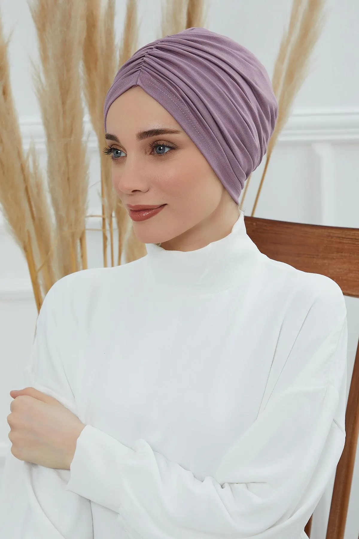 Soft Pre-Tied Shirred Turban for Women, Cotton Instant Turban Headwrap, Hair Loss & Chemo Friendly Bonnet Cap with Chic Shirred Design,B-20